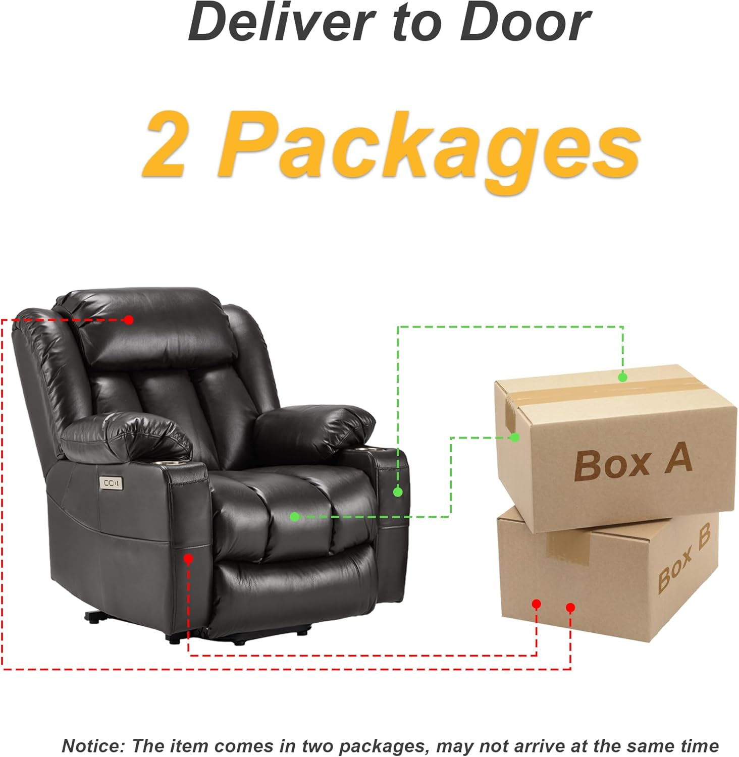 AHB® Power Lift Recliner Leather Chair Sofa with Massage & Heat, Lazy Boy Chair with Cup Holders, USB & Type-C Ports, Remote Control