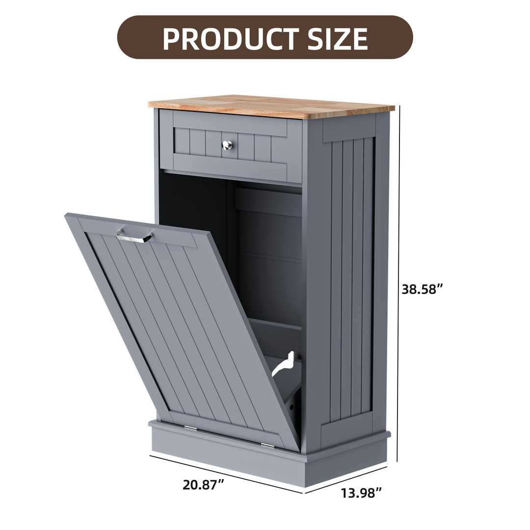 Single Tilt Out Trash Cabinet for 13 Gallon Waste Bin, Free Standing Kitchen Trash Can Cabinet with Drawers