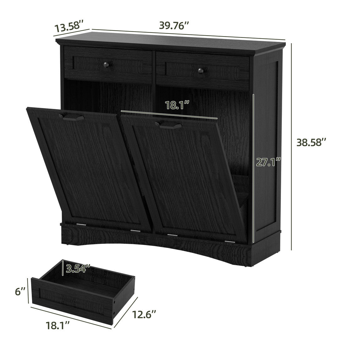 AHB® Double Tilt Out Trash Cabinet, 26 Gallon Trash Can Cabinet with Drawers & Handles for Kitchen