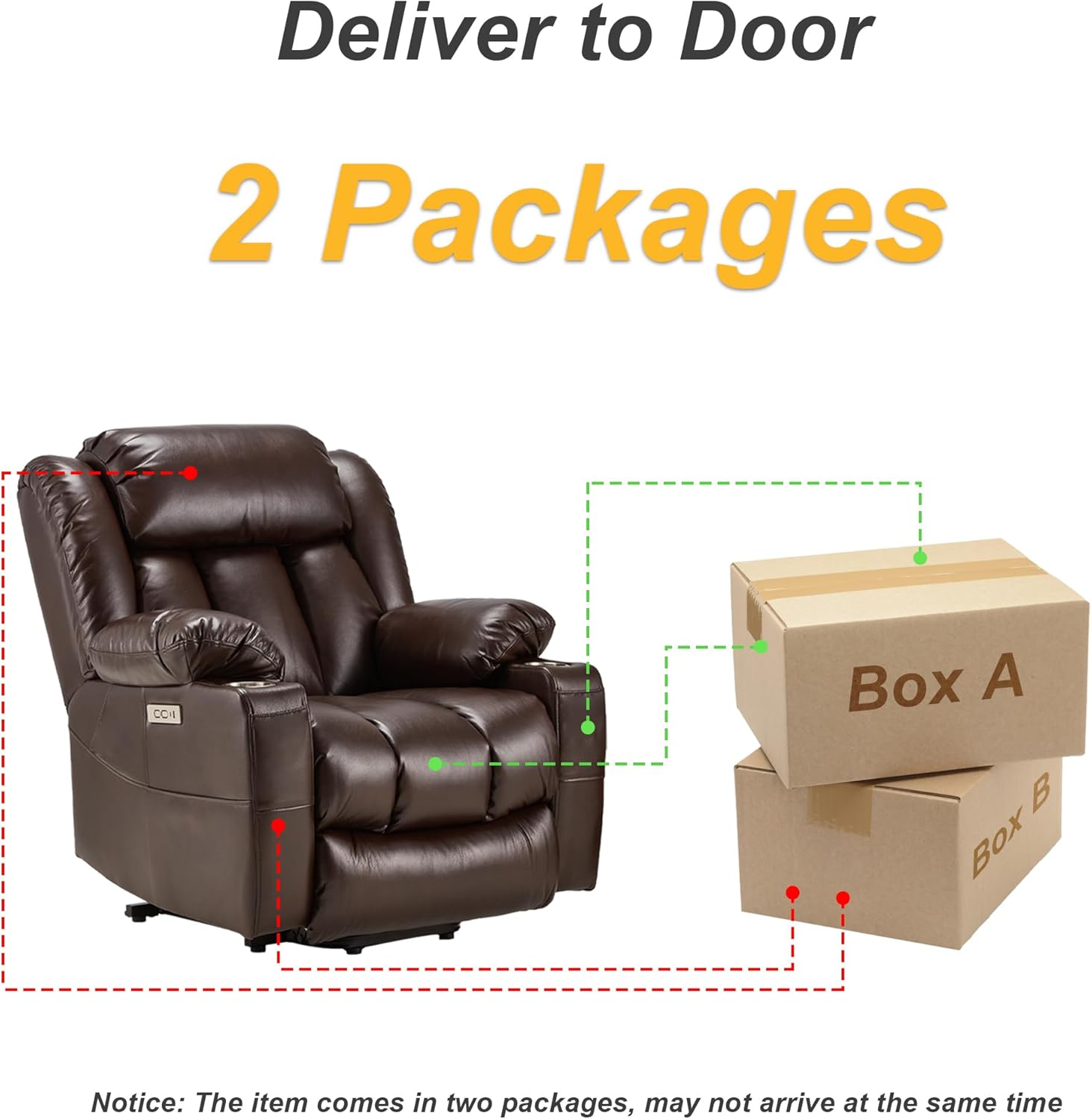 AHB® Power Lift Recliner Leather Chair Sofa with Massage & Heat, Lazy Boy Chair with Cup Holders, USB & Type-C Ports, Remote Control