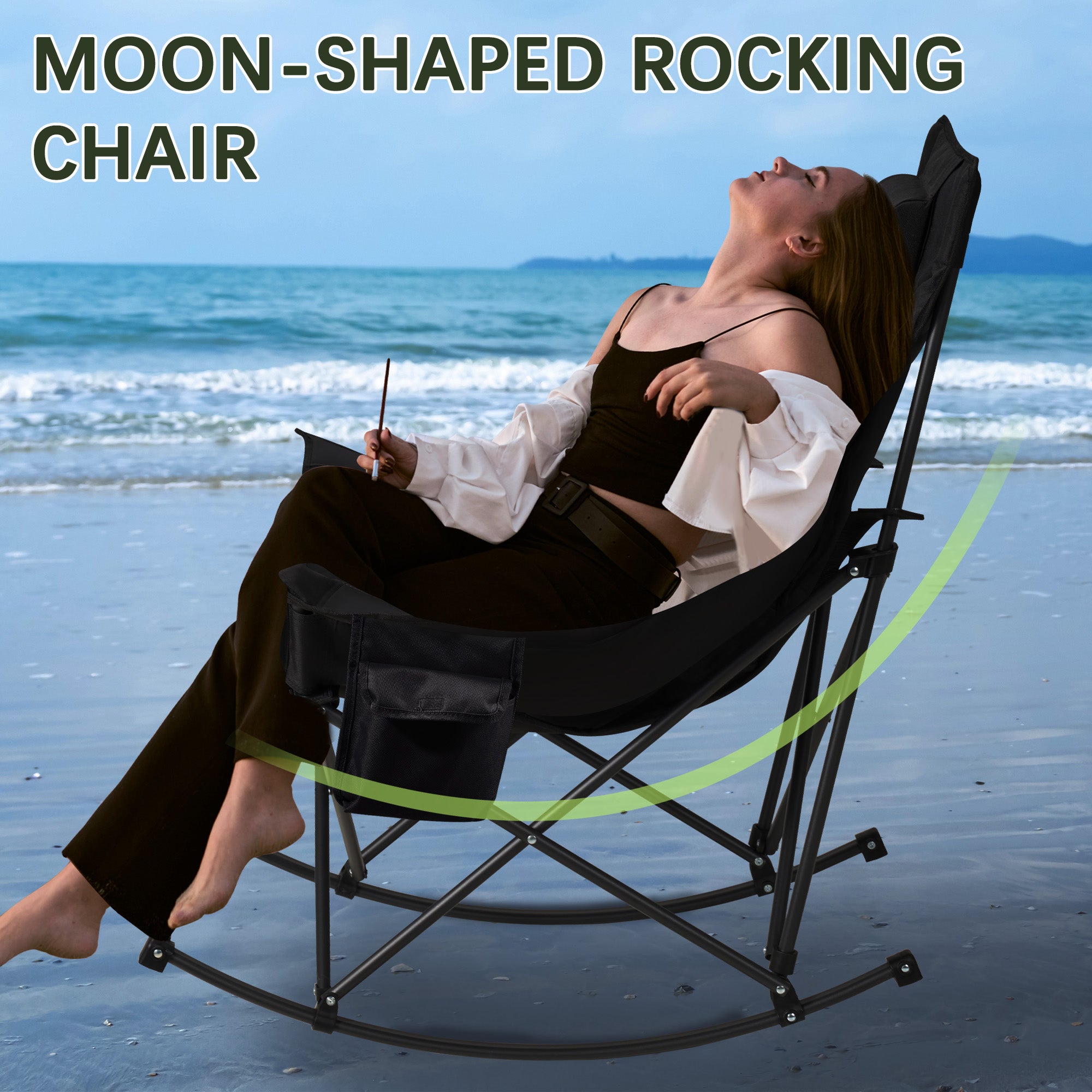 Oversized Rocking Camping Chair with Headrest & Cup Holder - 400lbs Capacity, 600D Oxford Fabric