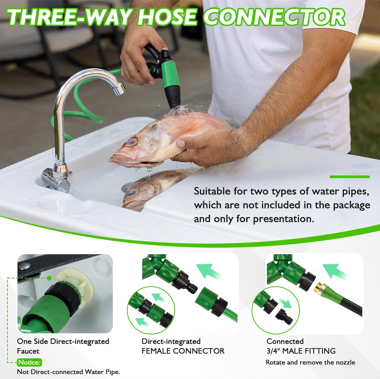 AHB® Folding Fish Cleaning Table Portable Camping Sink with Faucet Drainage Hose & Sprayer