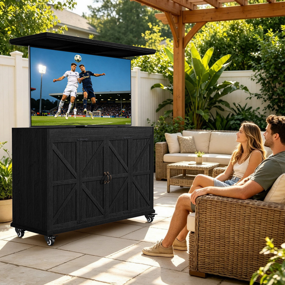 AHB Outdoor Modern Electric TV Lift Cabinet for 32–65" TVs,TV Stand | Motorized TV Lift Stand Indoor & Outdoor Use ,Outdoor Mobile TV Stand on Lockable Wheels,Weatherproof Outdoor TV Enclosure