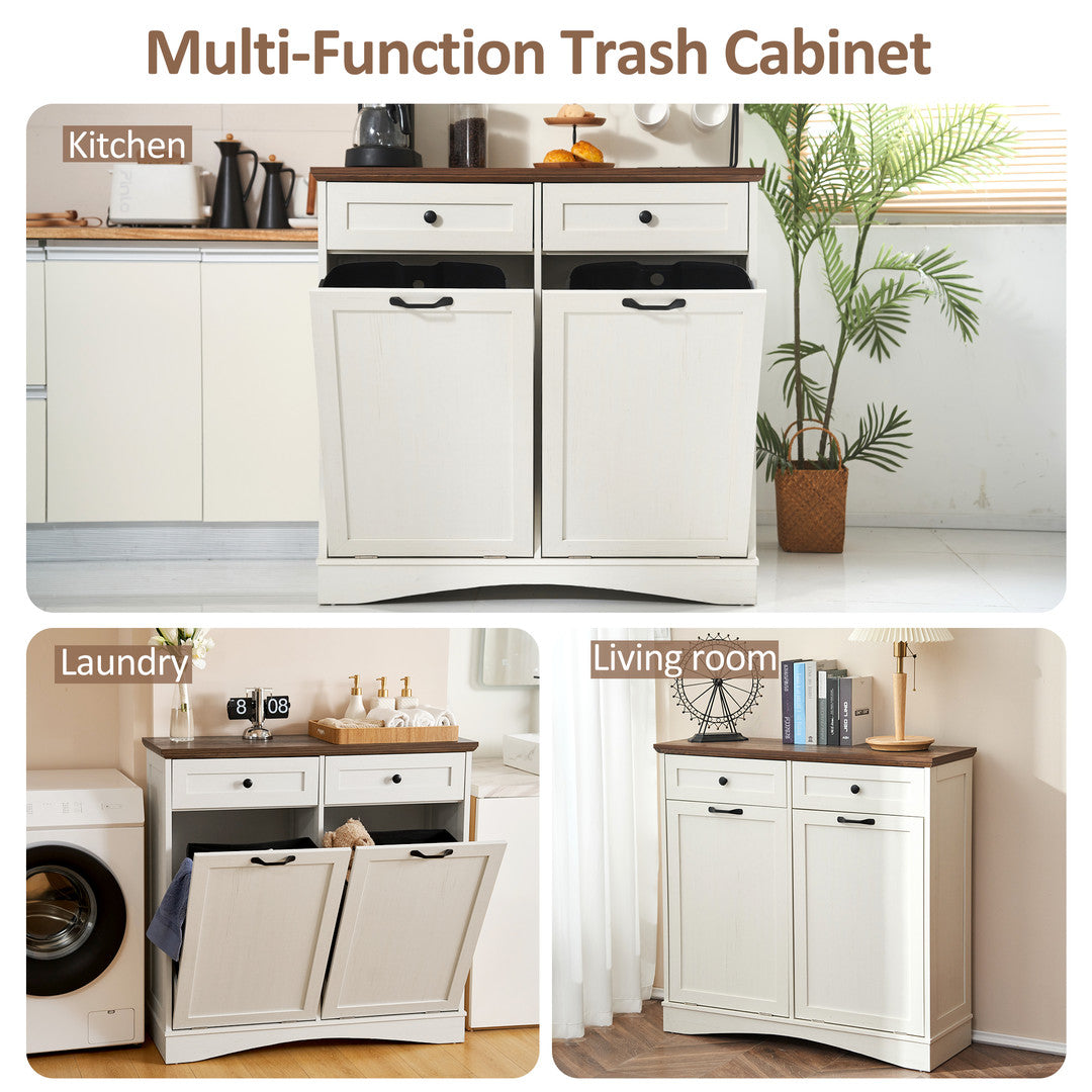 AHB® Double Tilt Out Trash Cabinet, 26 Gallon Trash Can Cabinet with Drawers & Handles for Kitchen