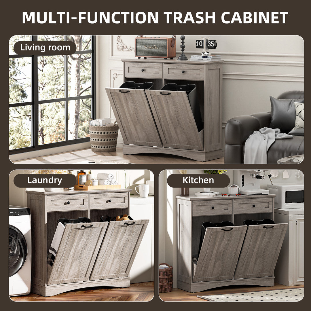 AHB® Double Tilt Out Trash Cabinet, 26 Gallon Trash Can Cabinet with Drawers & Handles for Kitchen