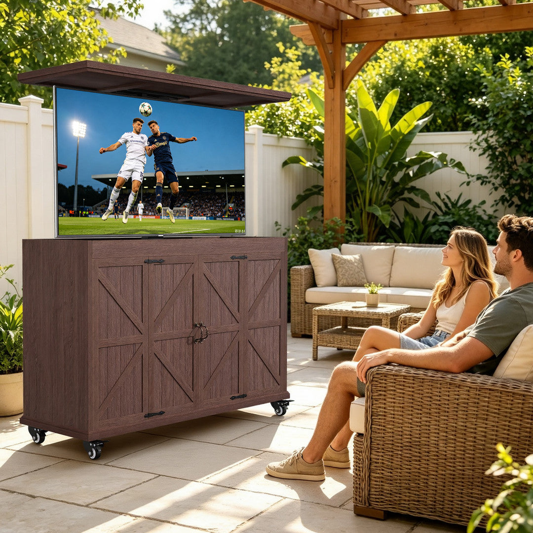 AHB Outdoor Modern Electric TV Lift Cabinet for 32–65" TVs,TV Stand | Motorized TV Lift Stand Indoor & Outdoor Use ,Outdoor Mobile TV Stand on Lockable Wheels,Weatherproof Outdoor TV Enclosure