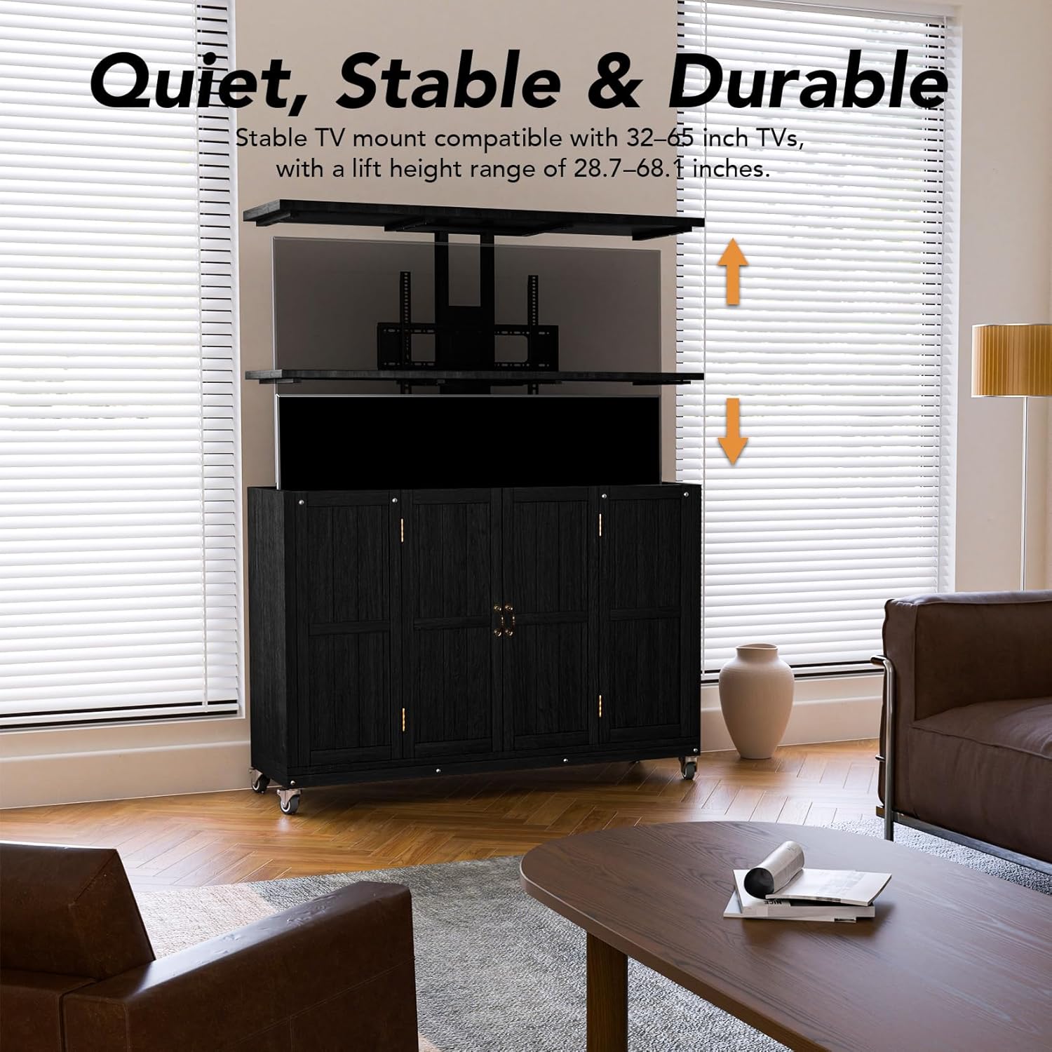 AHB® Solid Wood Outdoor Motorized TV Lift Cabinet with Lockable Wheels For 32-65" TVs