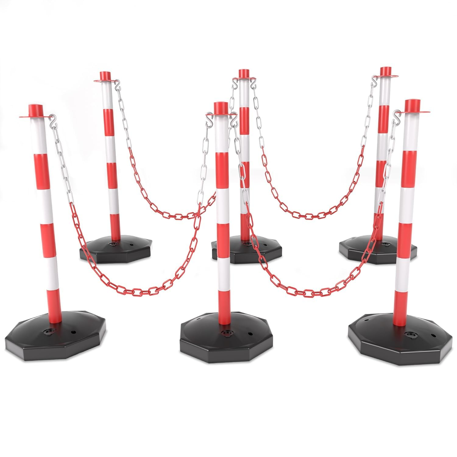 AHB® 6 Pack Traffic Barricade Delineator Post with Fillable Base, Crowd Control Barriers, Cones for Parking Lot, Adjustable Stanchions with 5.4FT Plastic Chain Outdoor and Indoor