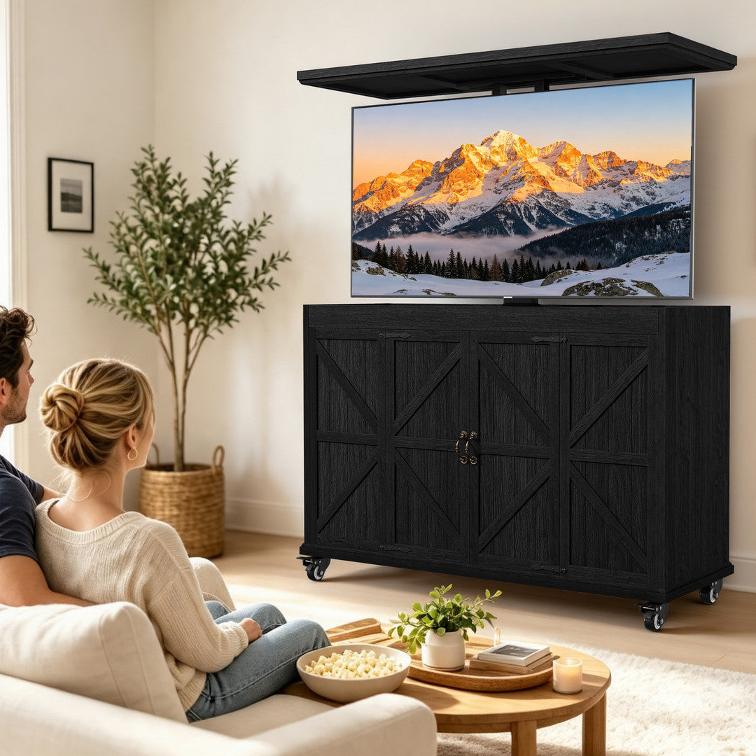 AHB Outdoor Modern Electric TV Lift Cabinet for 32–65" TVs,TV Stand | Motorized TV Lift Stand Indoor & Outdoor Use ,Outdoor Mobile TV Stand on Lockable Wheels,Weatherproof Outdoor TV Enclosure