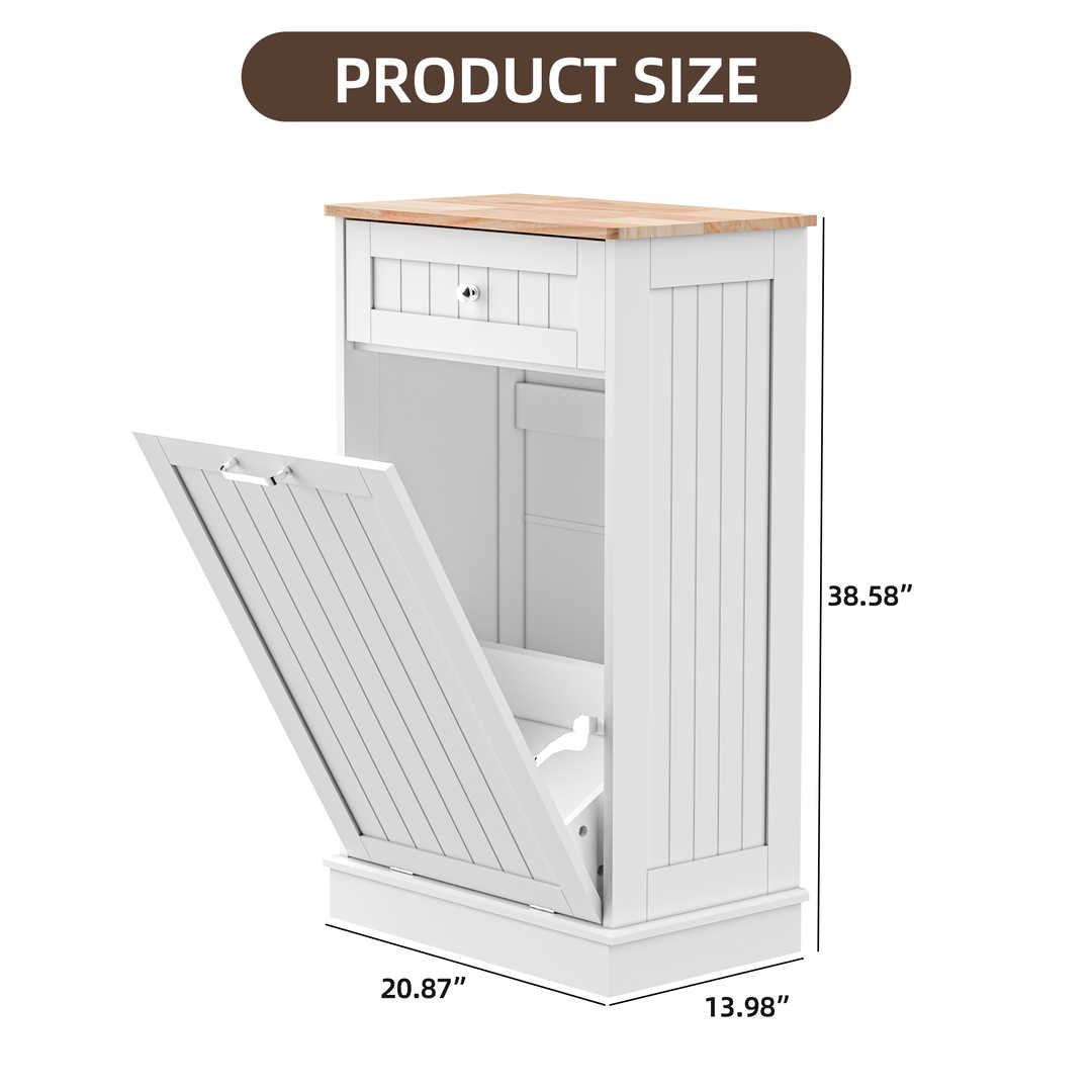 Single Tilt Out Trash Cabinet for 13 Gallon Waste Bin, Free Standing Kitchen Trash Can Cabinet with Drawers