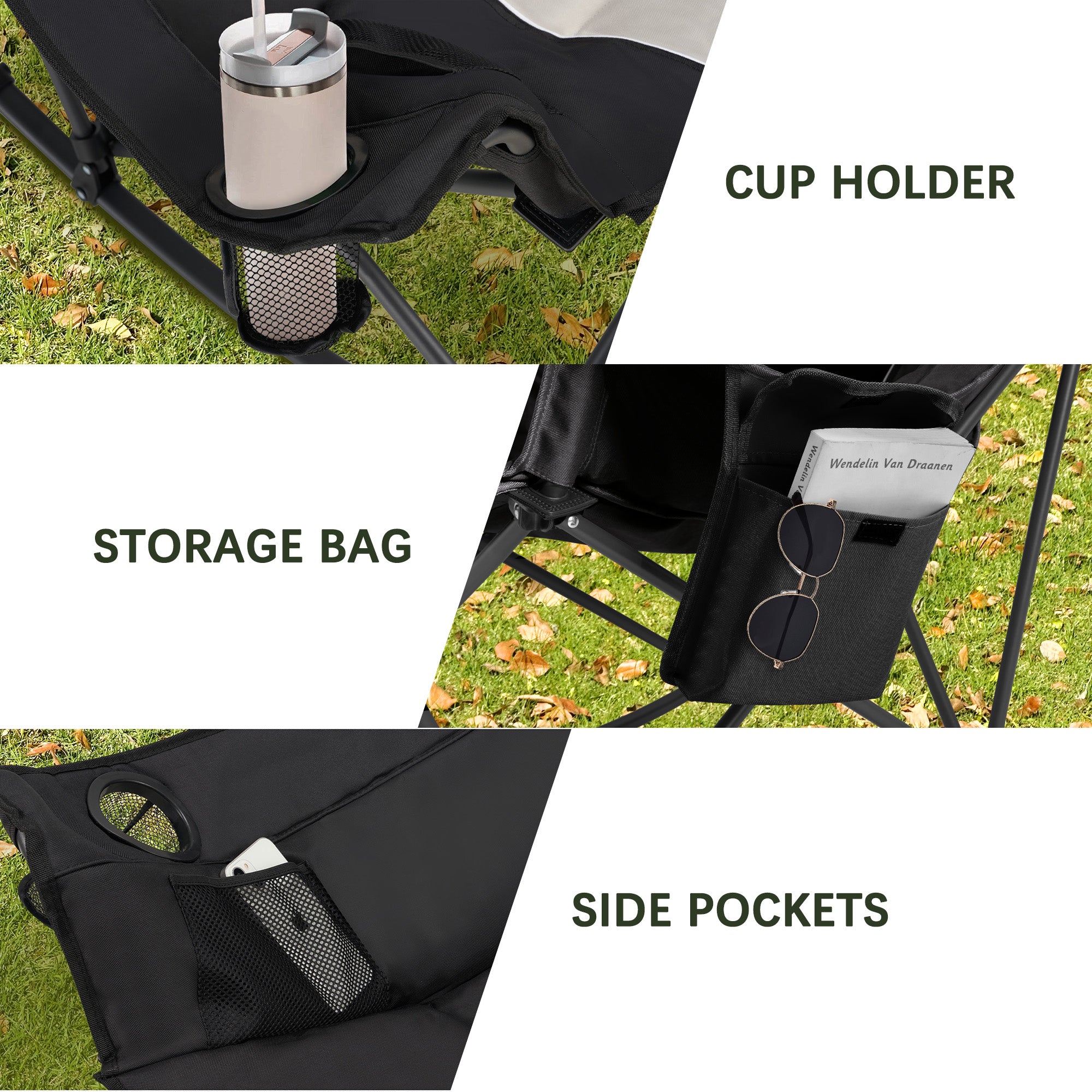 Oversized Rocking Camping Chair with Headrest & Cup Holder - 400lbs Capacity, 600D Oxford Fabric