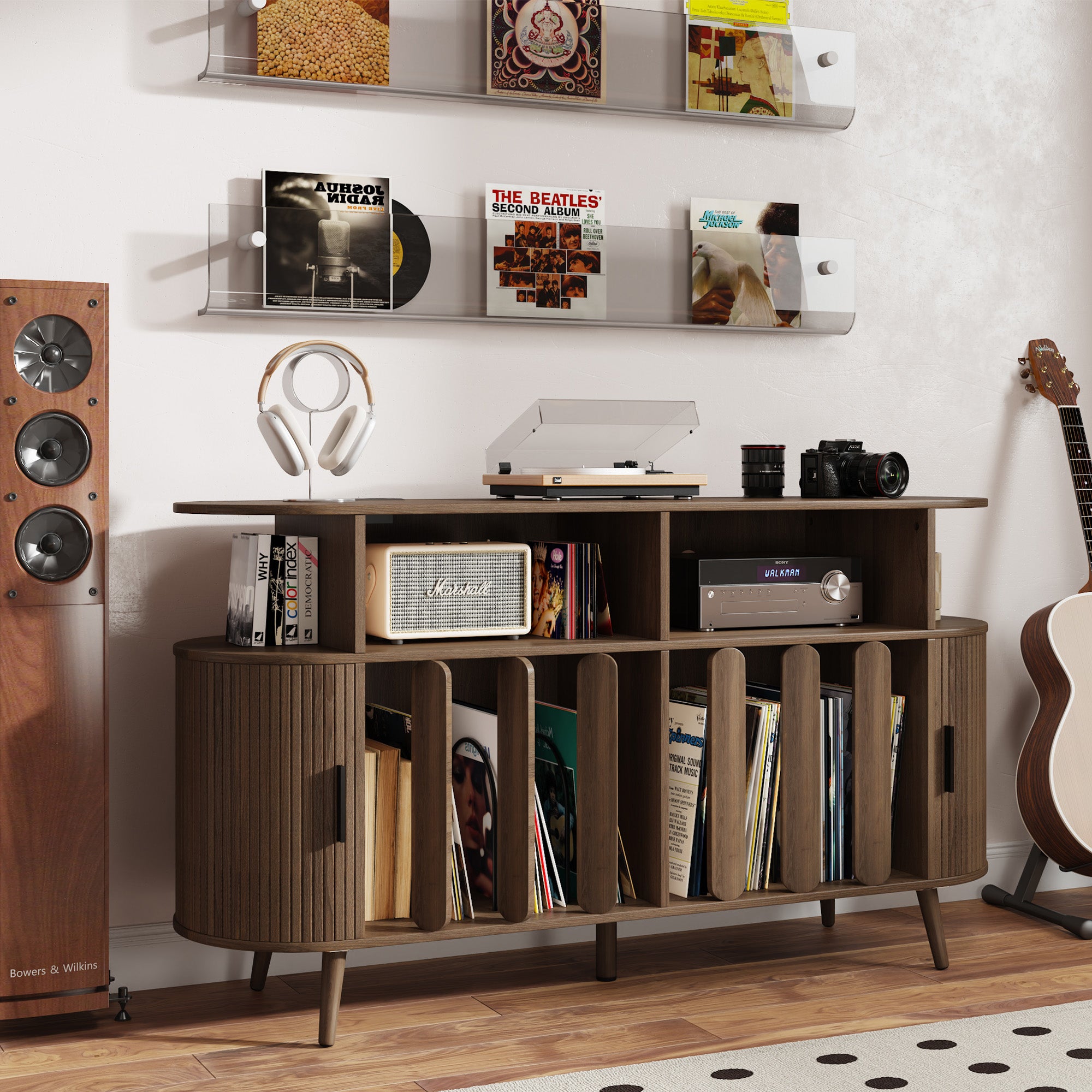 Record Player Stand with Vinyl Storage, Record Player Table