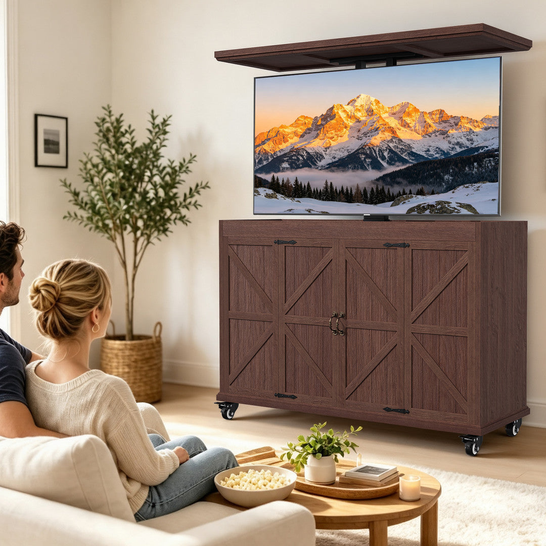 AHB Outdoor Modern Electric TV Lift Cabinet for 32–65" TVs,TV Stand | Motorized TV Lift Stand Indoor & Outdoor Use ,Outdoor Mobile TV Stand on Lockable Wheels,Weatherproof Outdoor TV Enclosure