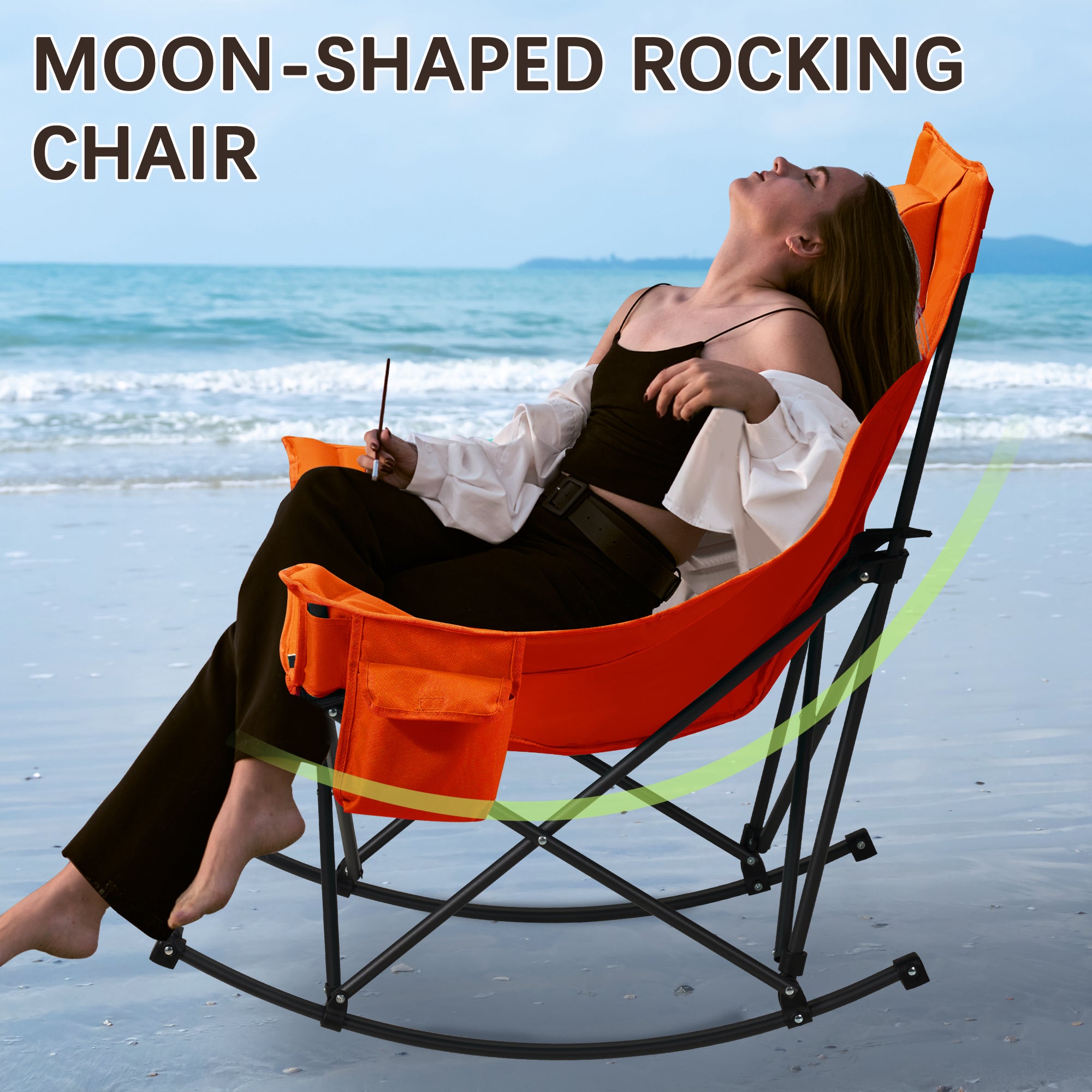 Oversized Rocking Camping Chair with Headrest & Cup Holder - 400lbs Capacity, 600D Oxford Fabric