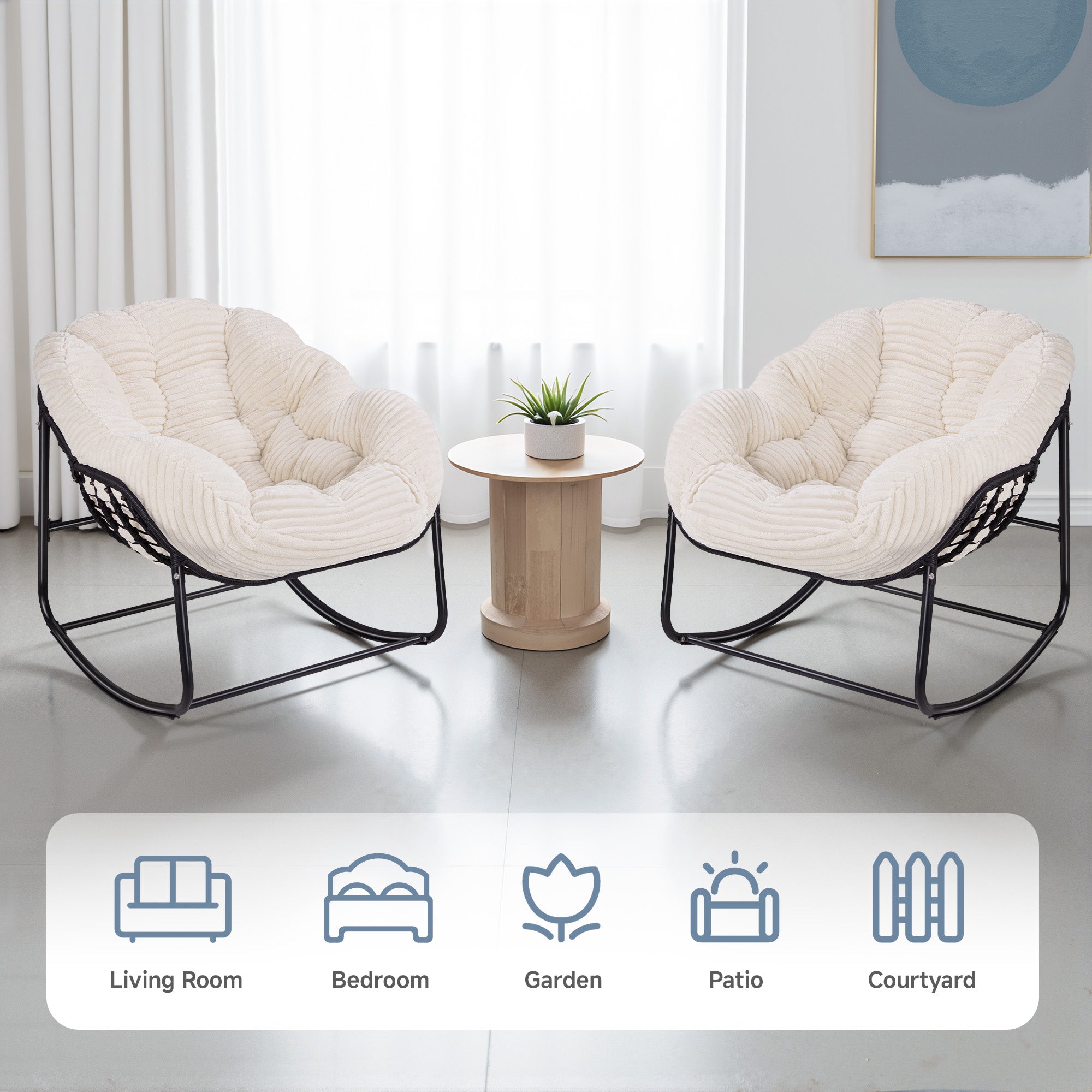 AHB® Oversized Indoor/Outdoor Egg Rocking Chair with Thick Corduroy Cushion, Straps & Modern Wicker Design