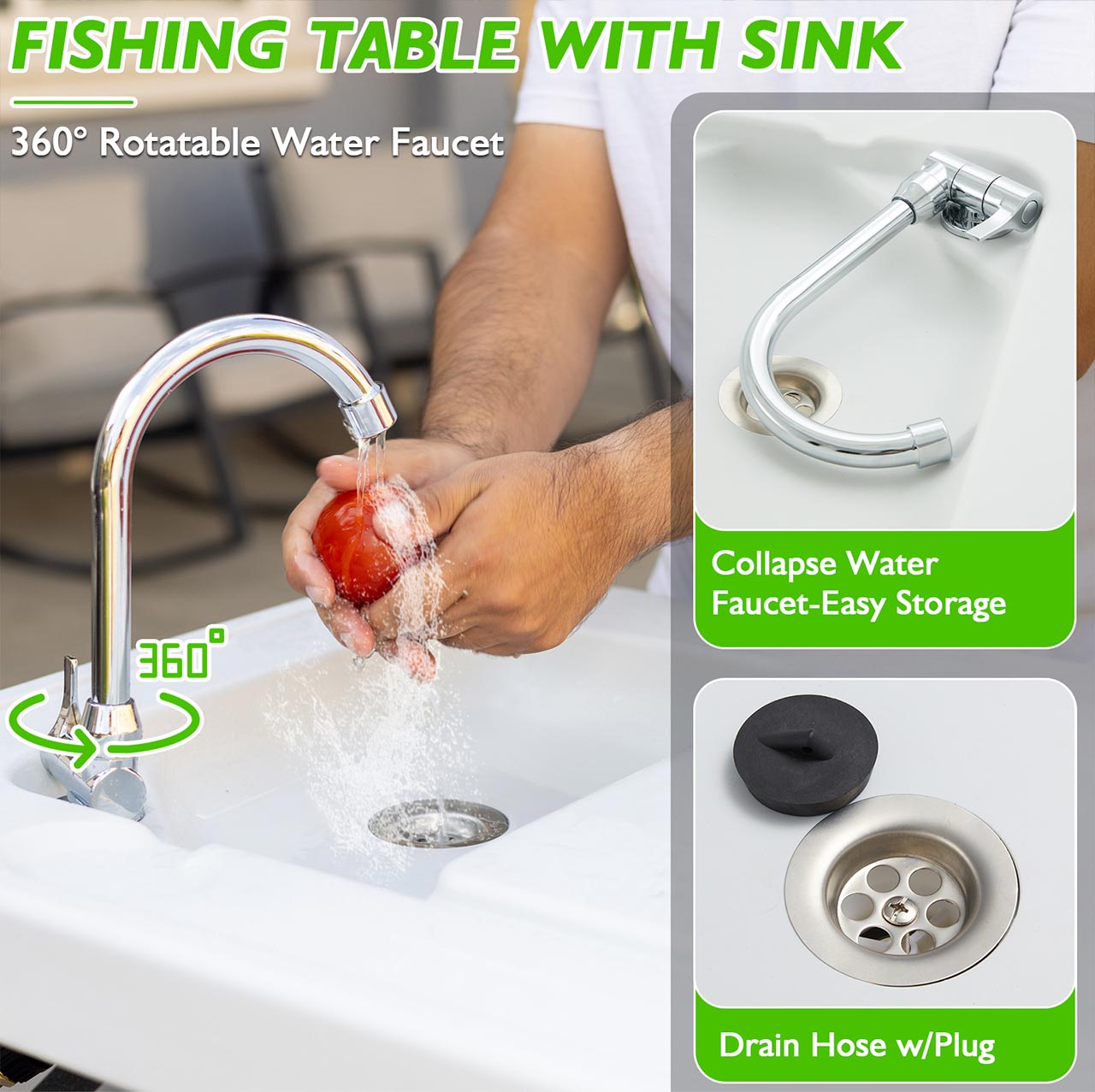 AHB® Folding Fish Cleaning Table Portable Camping Sink with Faucet Drainage Hose & Sprayer