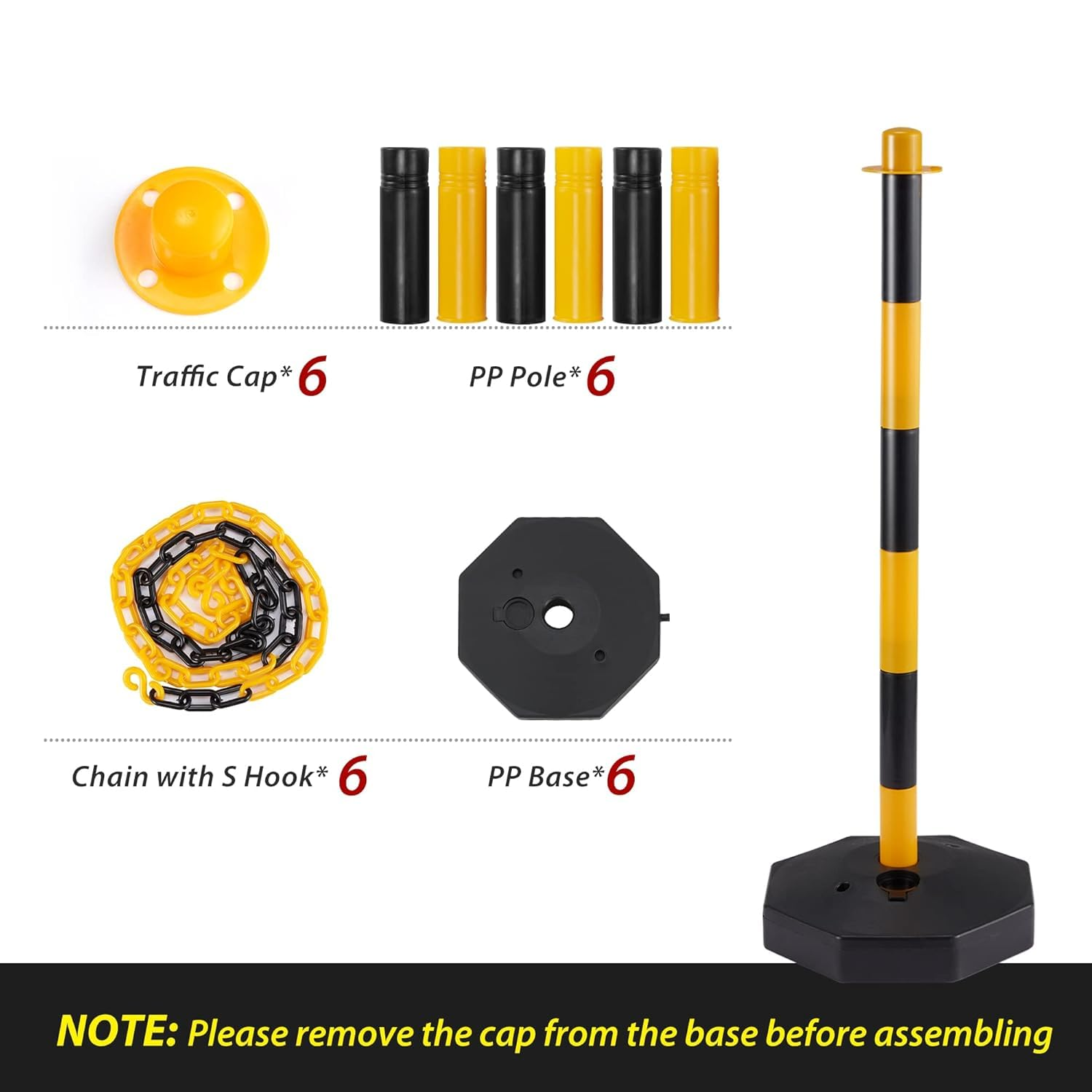AHB® 6 Pack Traffic Barricade Delineator Post with Fillable Base, Crowd Control Barriers, Cones for Parking Lot, Adjustable Stanchions with 5.4FT Plastic Chain Outdoor and Indoor