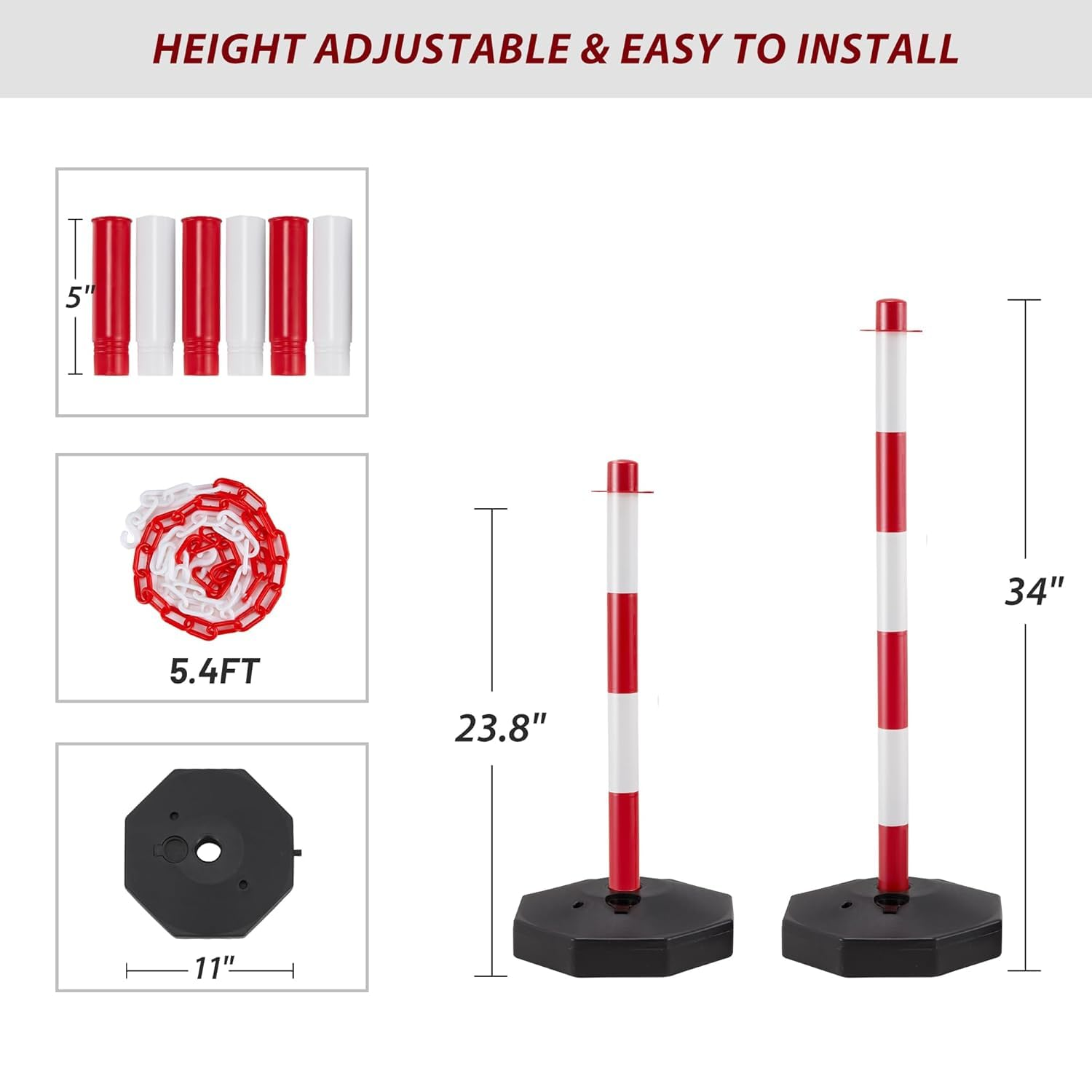 AHB® 6 Pack Traffic Barricade Delineator Post with Fillable Base, Crowd Control Barriers, Cones for Parking Lot, Adjustable Stanchions with 5.4FT Plastic Chain Outdoor and Indoor