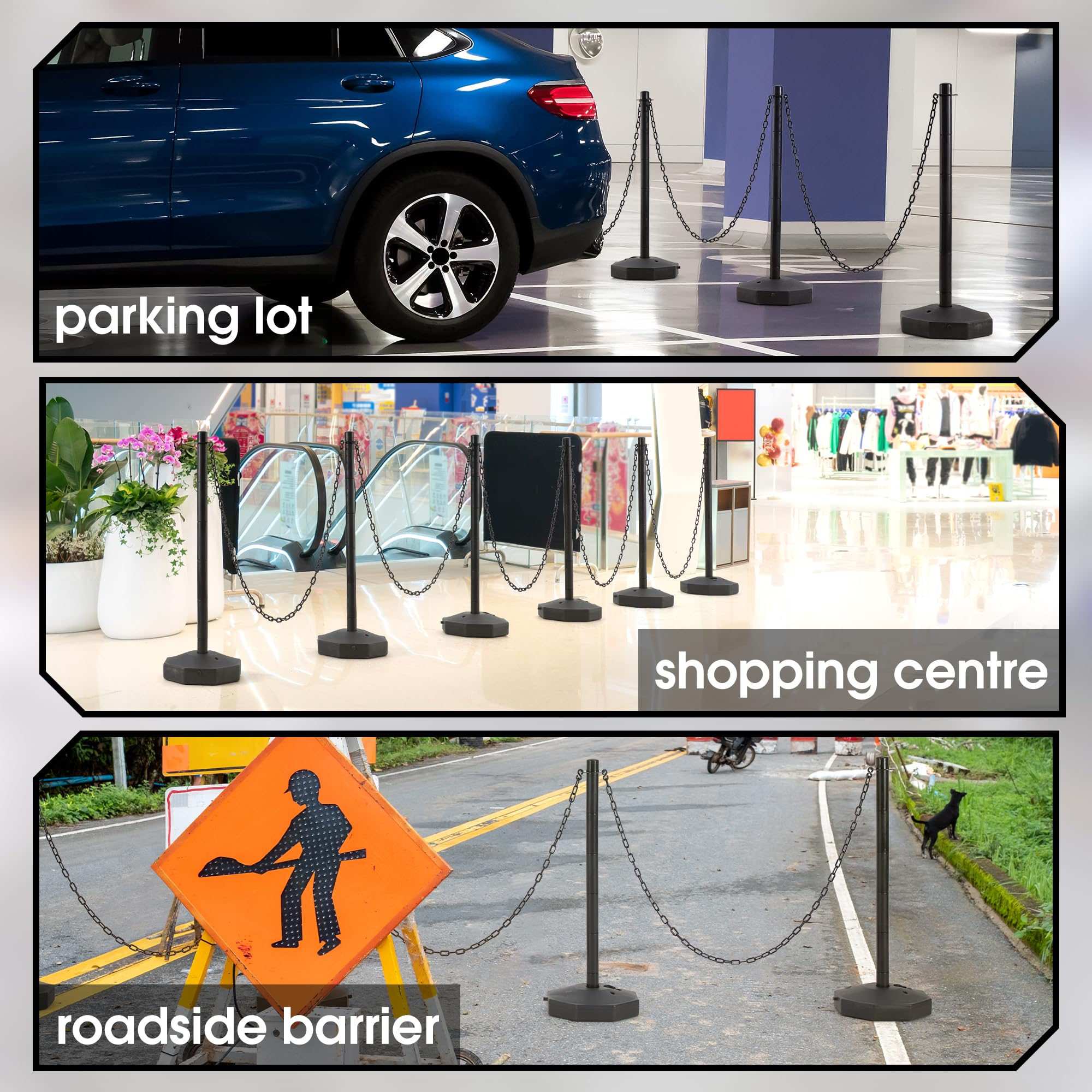 AHB® 6 Pack Traffic Barricade Delineator Post with Fillable Base, Crowd Control Barriers, Cones for Parking Lot, Adjustable Stanchions with 5.4FT Plastic Chain Outdoor and Indoor