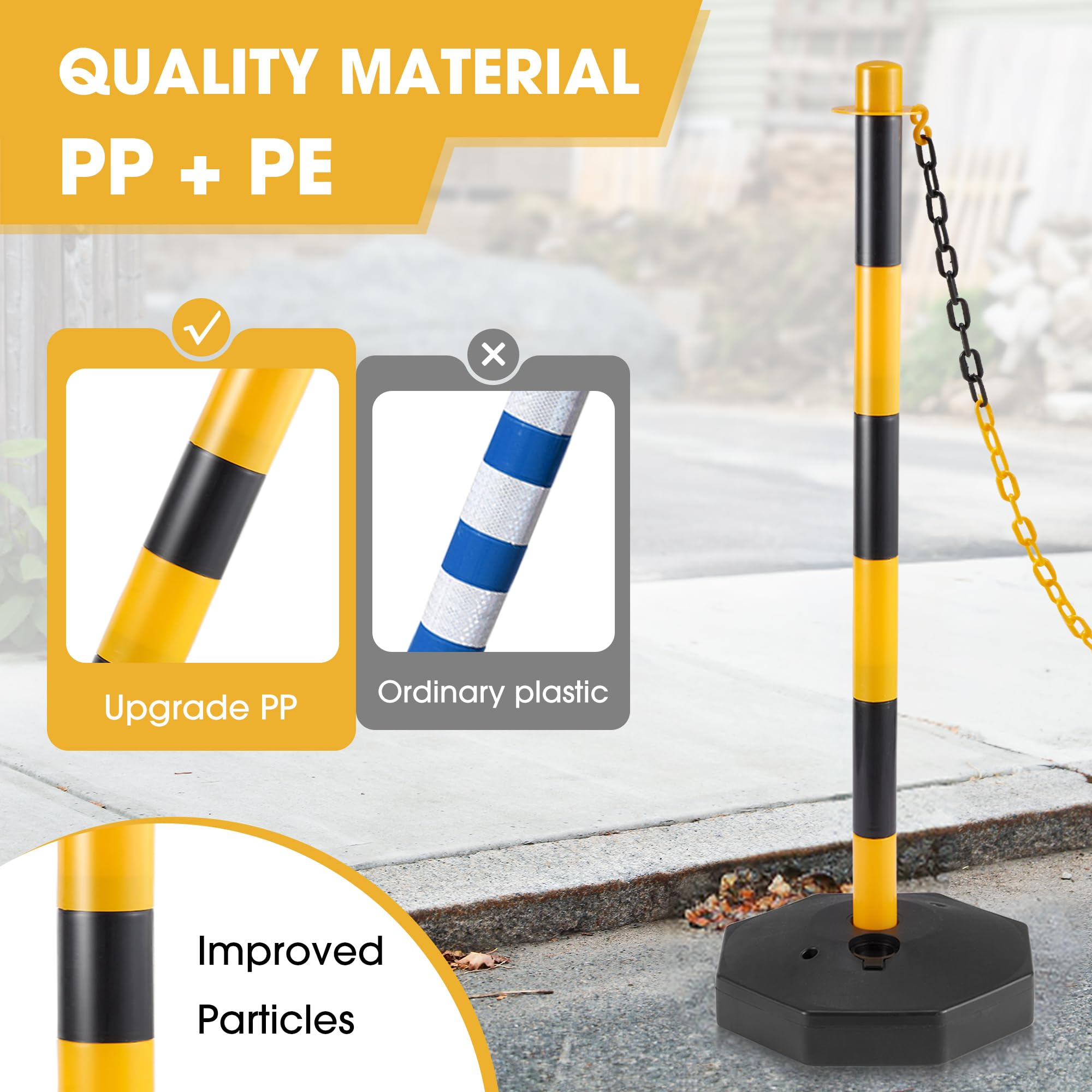 AHB® 6 Pack Traffic Barricade Delineator Post with Fillable Base, Crowd Control Barriers, Cones for Parking Lot, Adjustable Stanchions with 5.4FT Plastic Chain Outdoor and Indoor