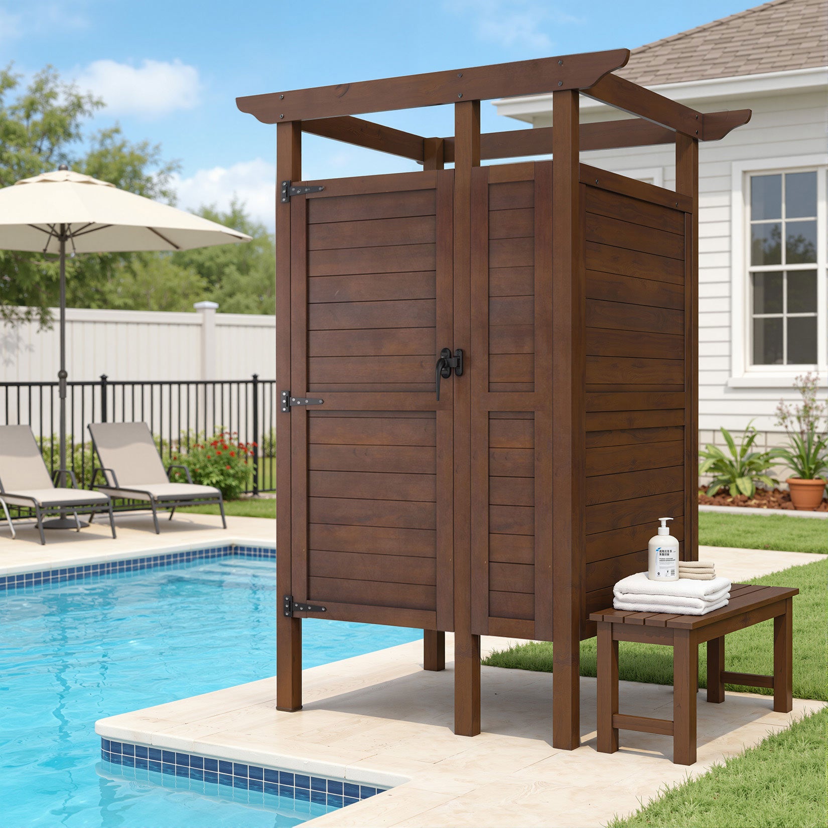 AHB® Outdoor Shower Enclosure Solid Wood Weatherproof Outdoor Shower Stall