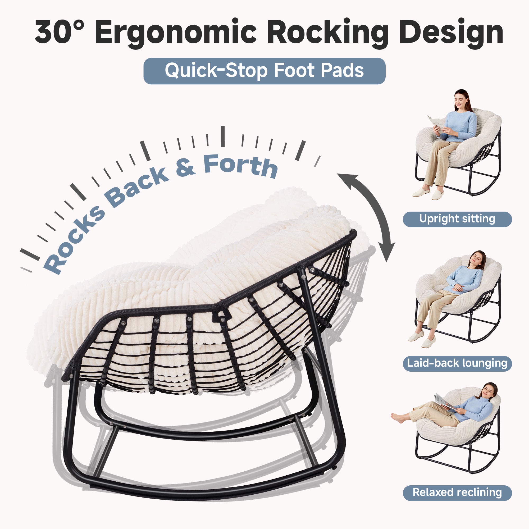 AHB® Oversized Indoor/Outdoor Egg Rocking Chair with Thick Corduroy Cushion, Straps & Modern Wicker Design