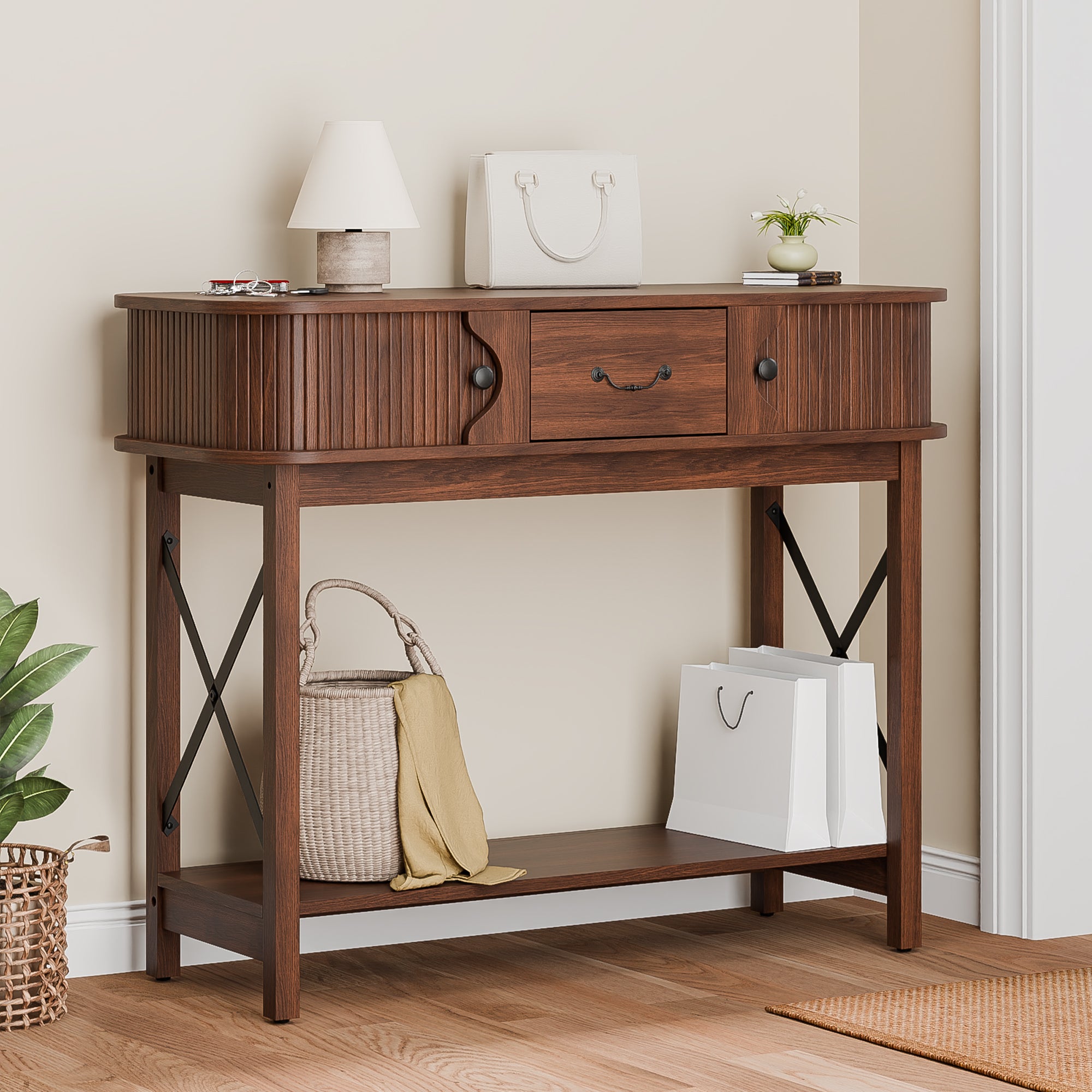 39.3" Console Table, Sofa Tables with Open Storage Shelf