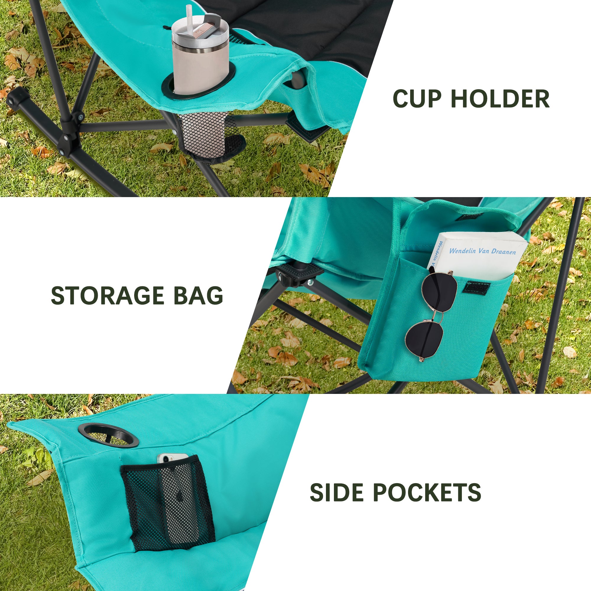 Oversized Rocking Camping Chair with Headrest & Cup Holder - 400lbs Capacity, 600D Oxford Fabric
