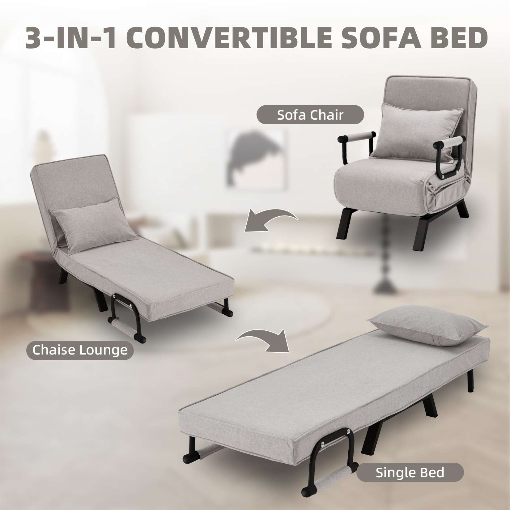 AHB® Convertible Sofa Bed Sleeper Chair with 6 Angles Adjustable Backrest