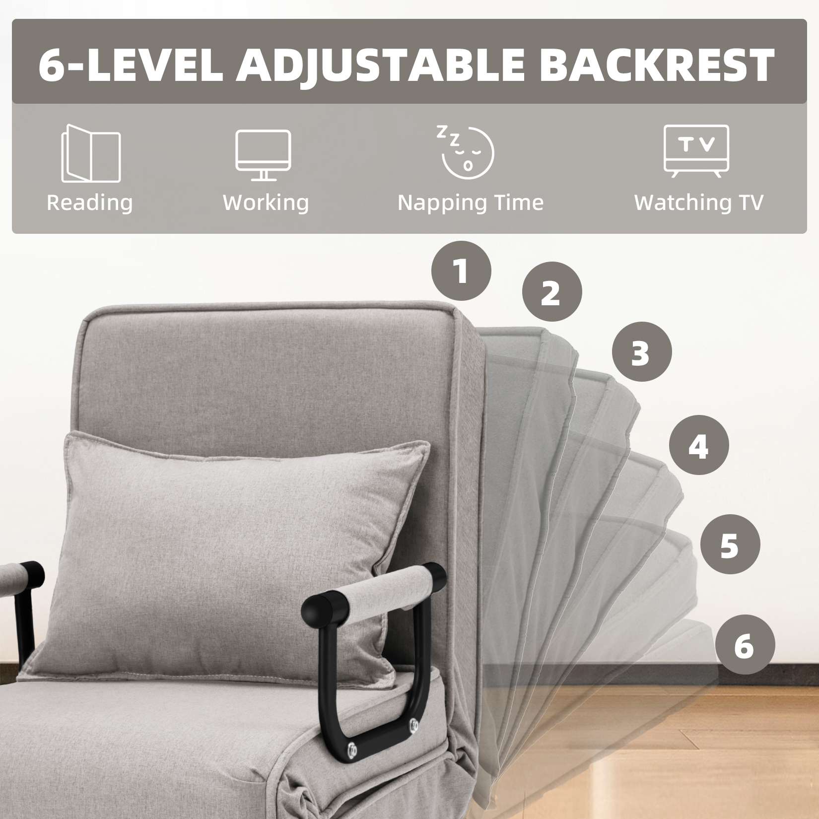 AHB® Convertible Sofa Bed Sleeper Chair with 6 Angles Adjustable Backrest
