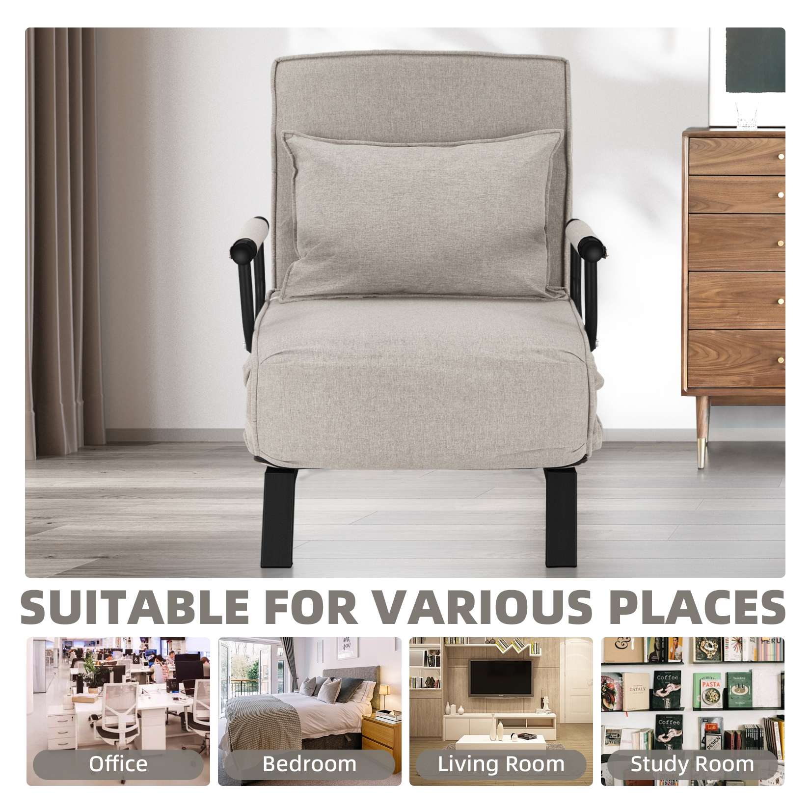 AHB® Convertible Sofa Bed Sleeper Chair with 6 Angles Adjustable Backrest