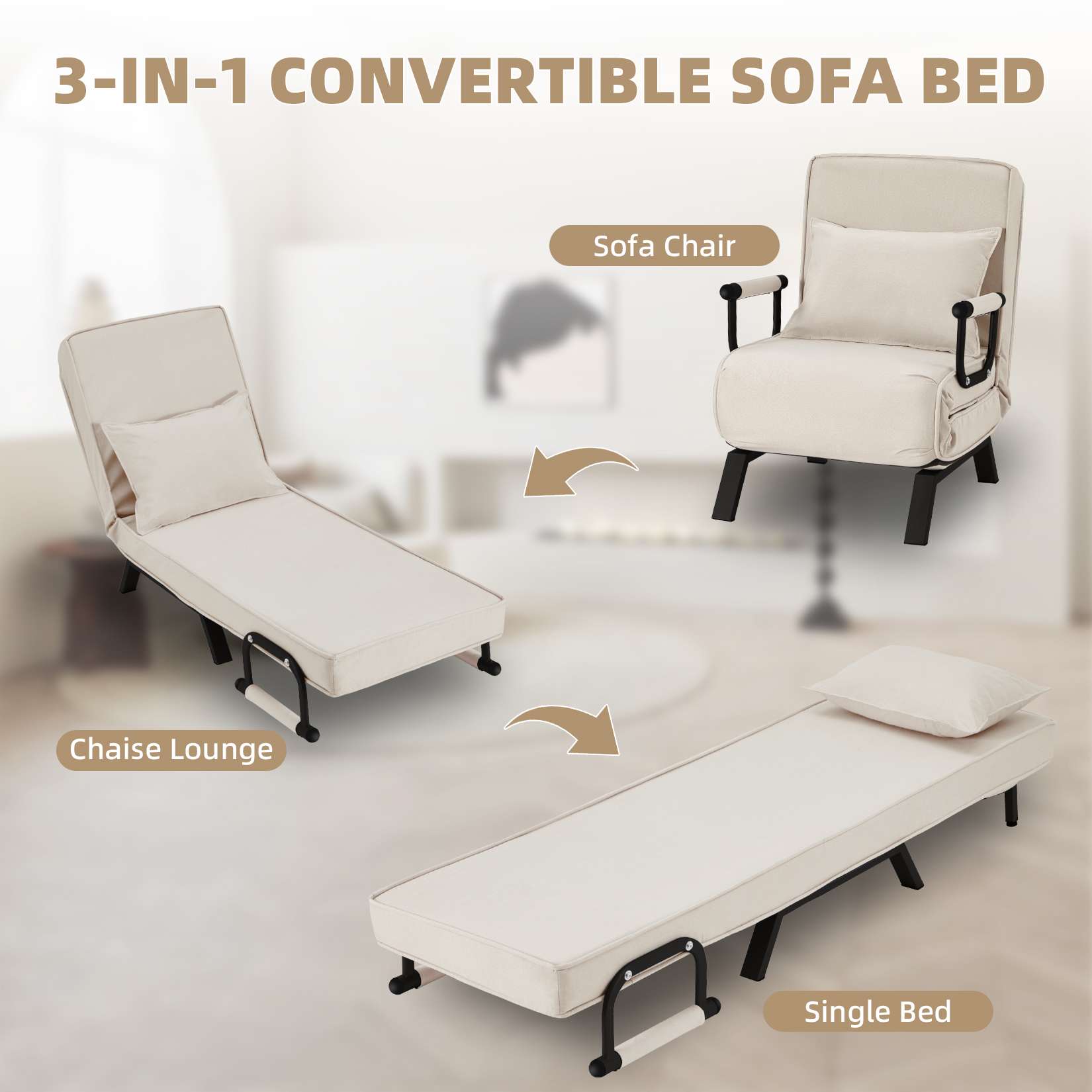 AHB® Convertible Sofa Bed Sleeper Chair with 6 Angles Adjustable Backrest