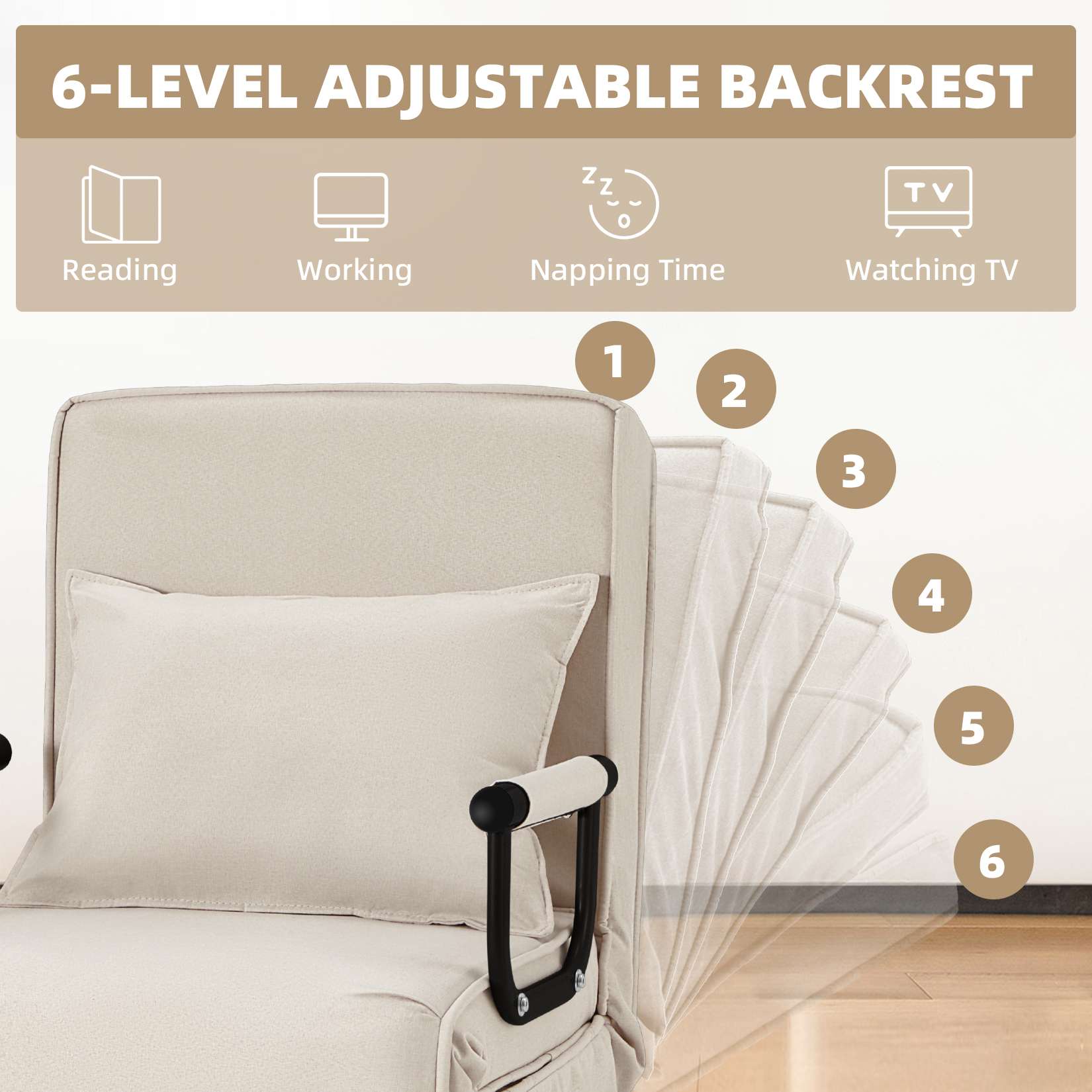 AHB® Convertible Sofa Bed Sleeper Chair with 6 Angles Adjustable Backrest