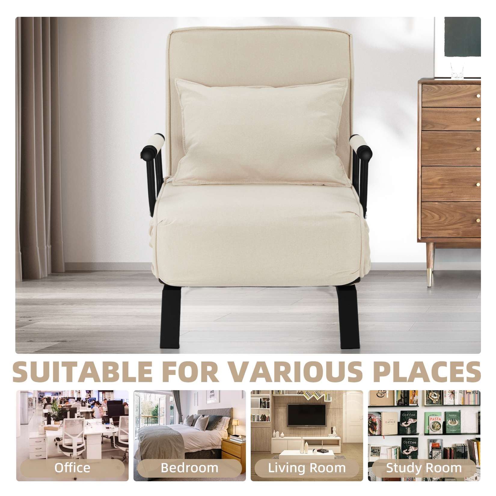 AHB® Convertible Sofa Bed Sleeper Chair with 6 Angles Adjustable Backrest