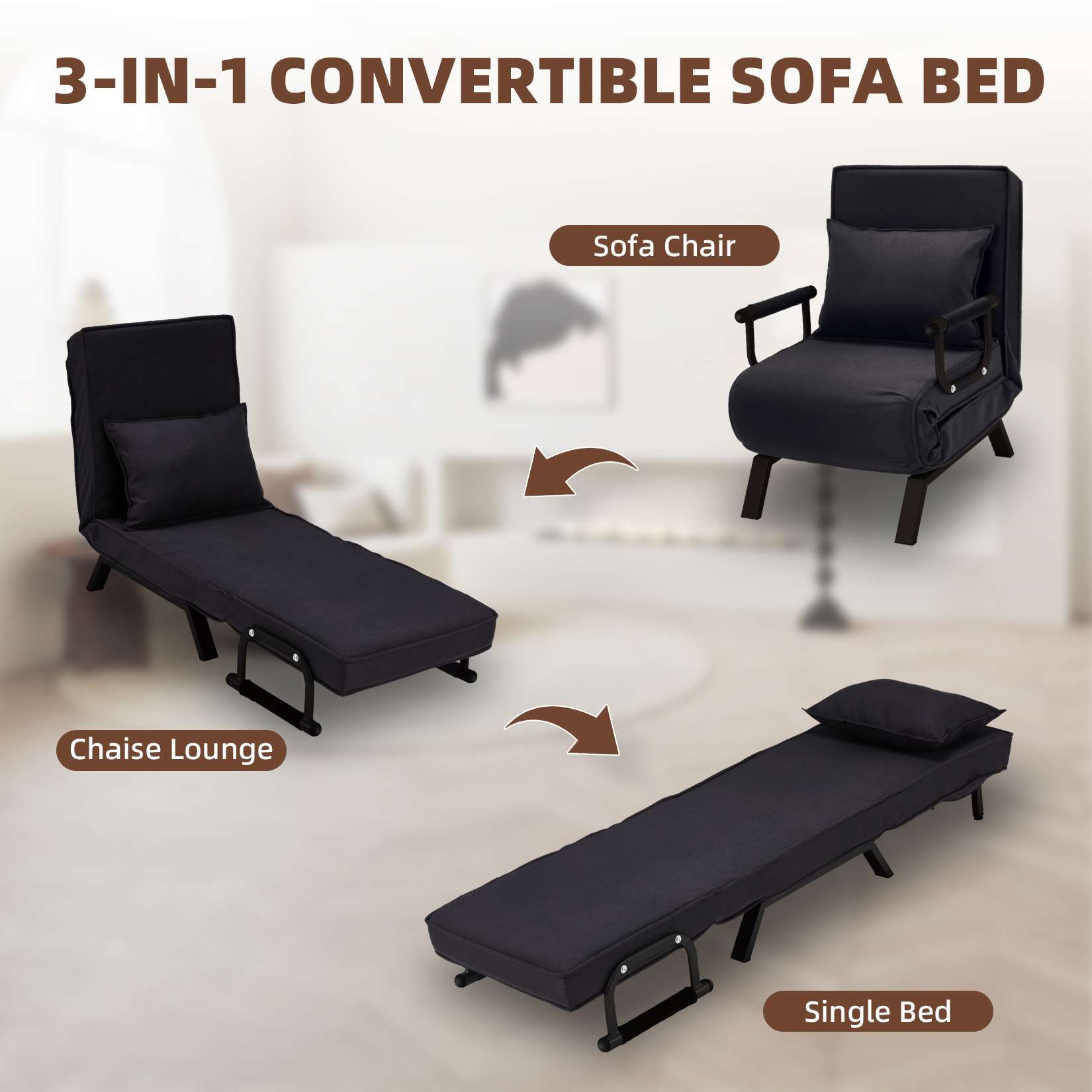 AHB® Convertible Sofa Bed Sleeper Chair with 6 Angles Adjustable Backrest