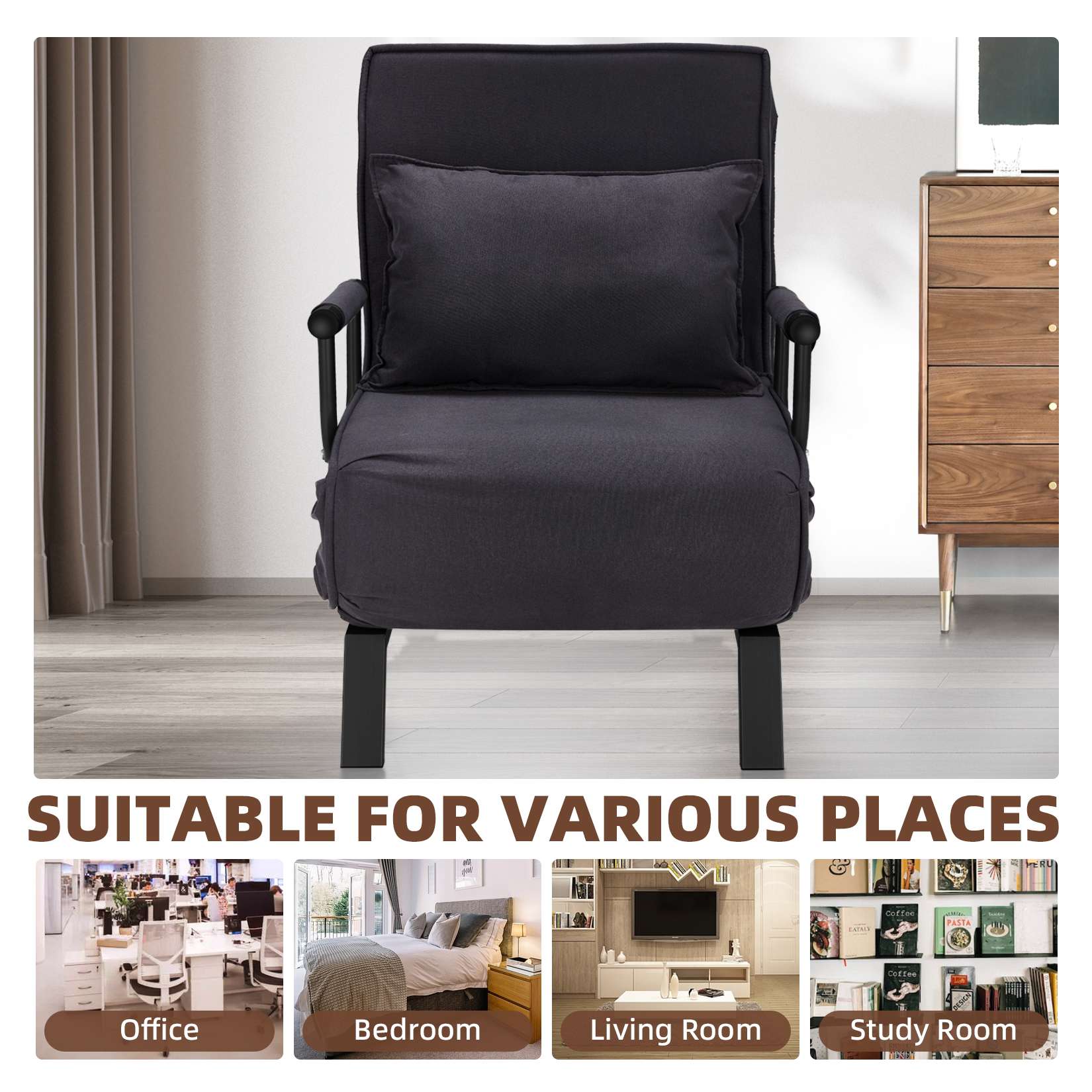 AHB® Convertible Sofa Bed Sleeper Chair with 6 Angles Adjustable Backrest