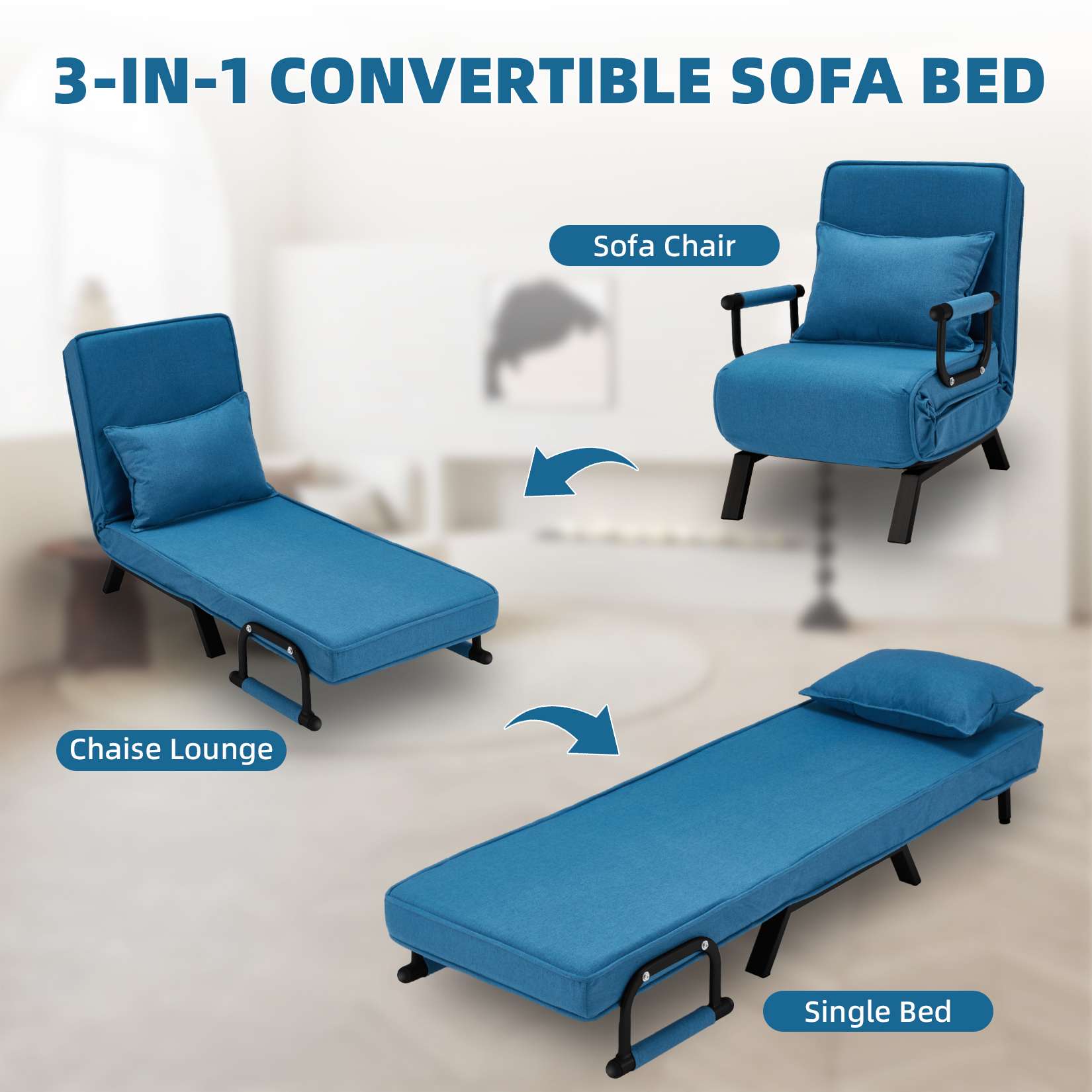 AHB® Convertible Sofa Bed Sleeper Chair with 6 Angles Adjustable Backrest
