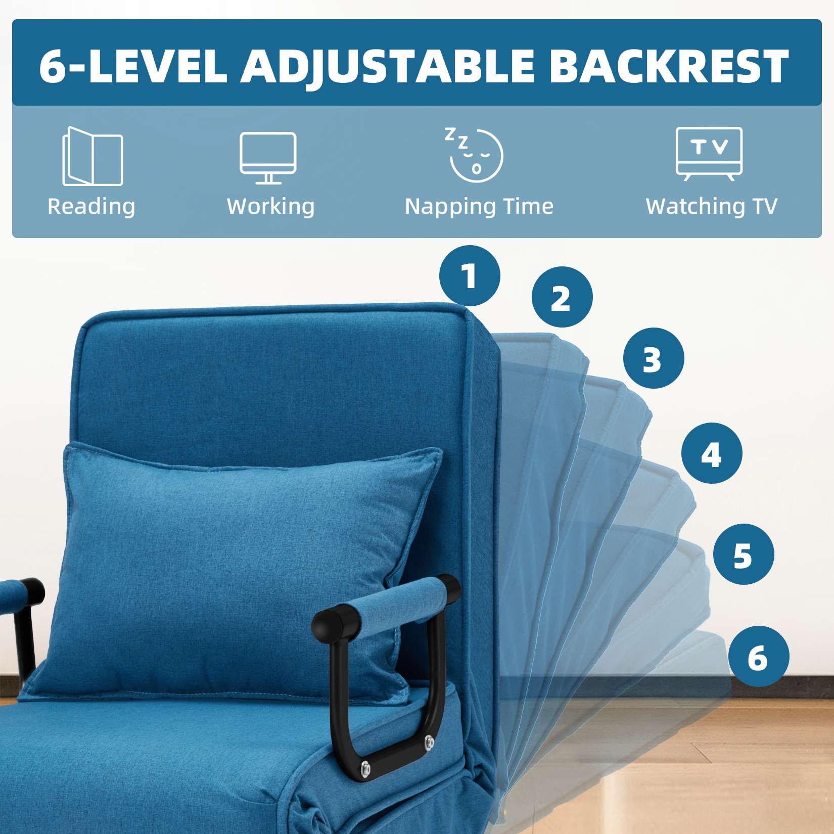 AHB® Convertible Sofa Bed Sleeper Chair with 6 Angles Adjustable Backrest