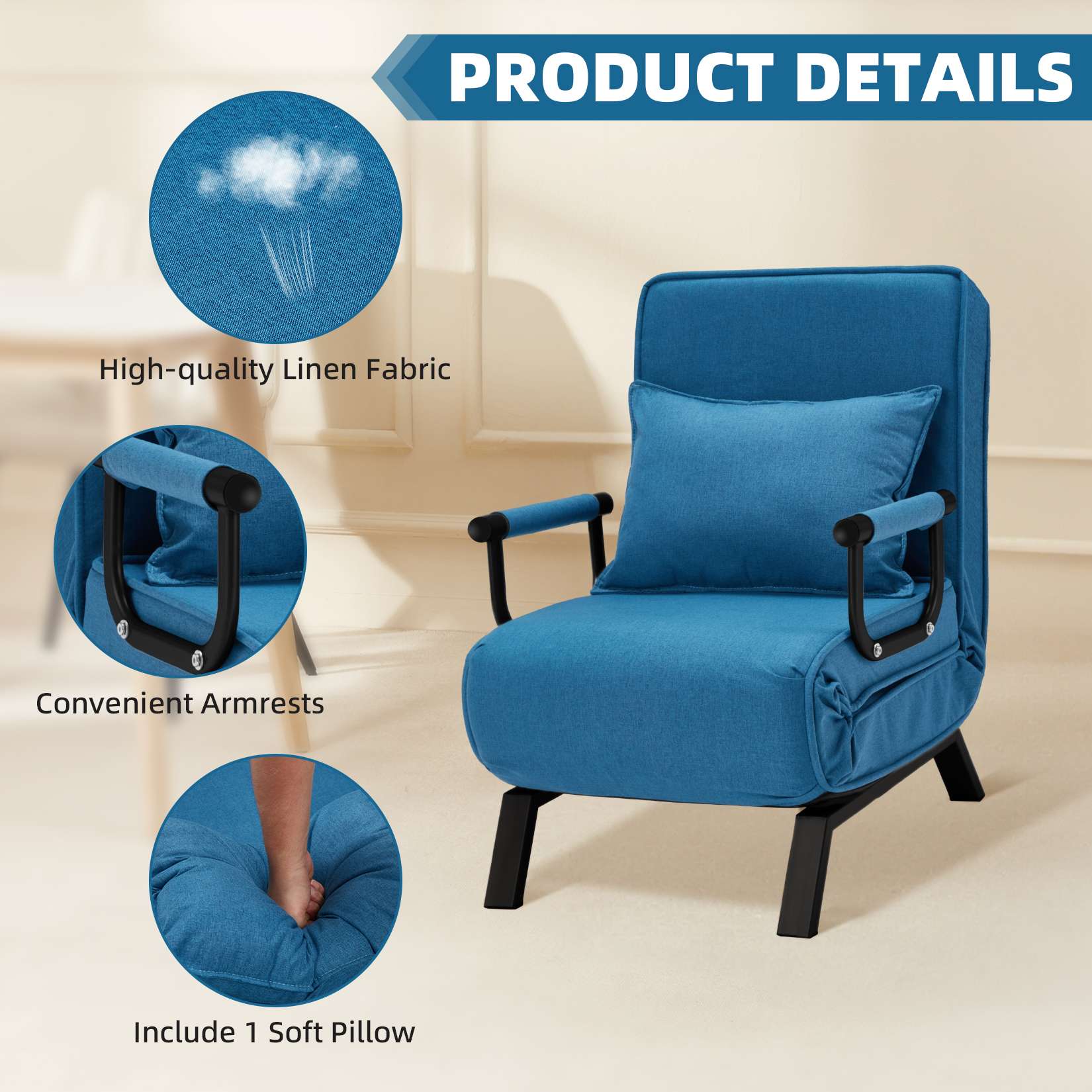 AHB® Convertible Sofa Bed Sleeper Chair with 6 Angles Adjustable Backrest