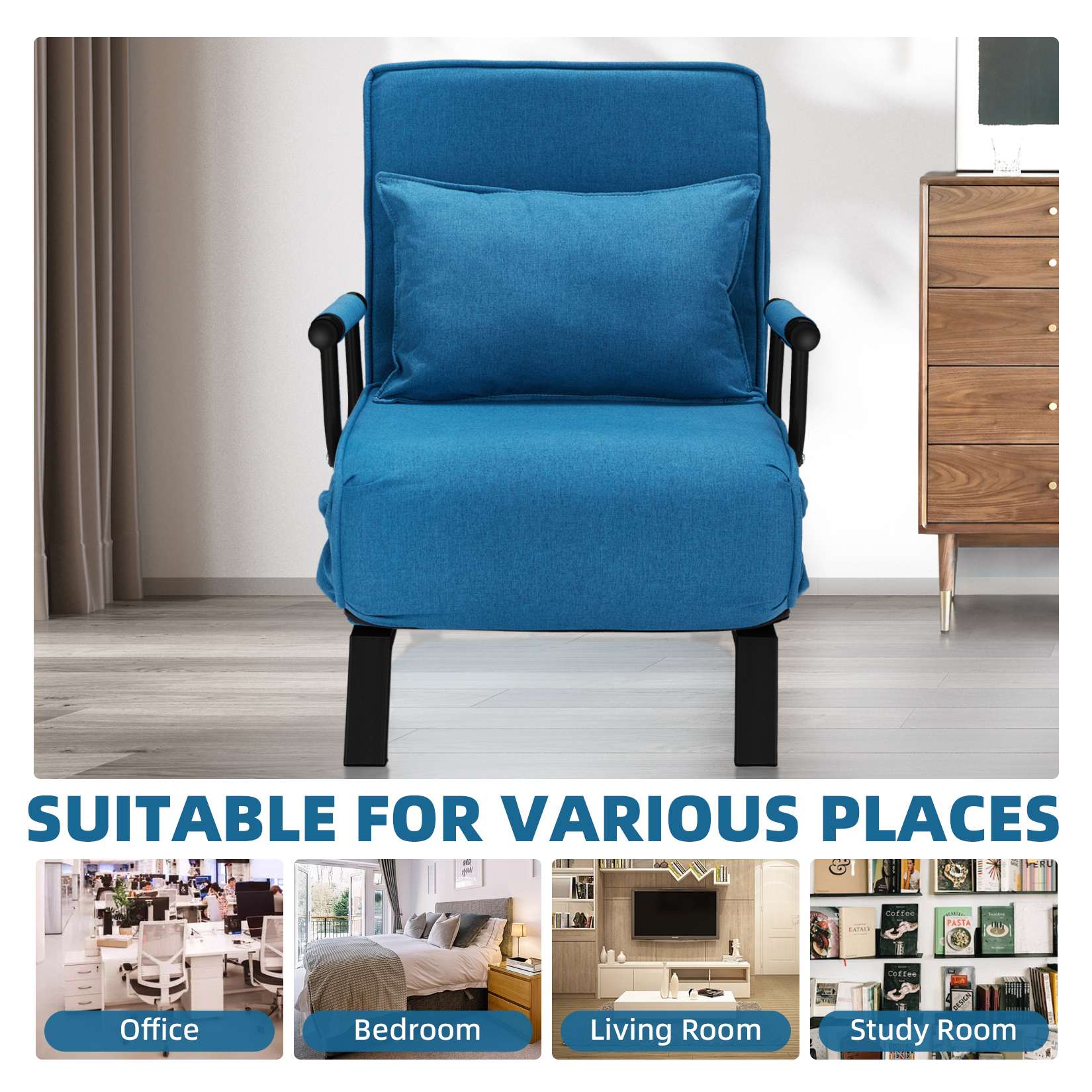 AHB® Convertible Sofa Bed Sleeper Chair with 6 Angles Adjustable Backrest