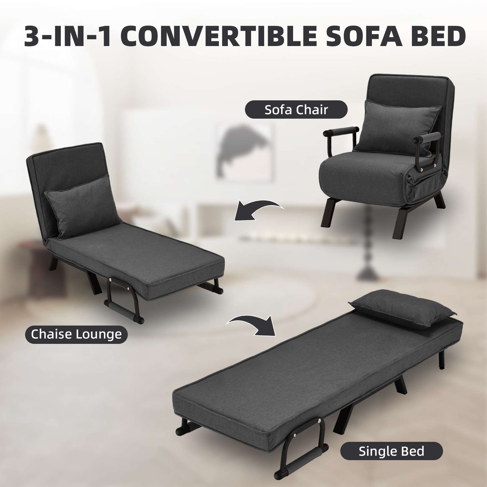 AHB® Convertible Sofa Bed Sleeper Chair with 6 Angles Adjustable Backrest