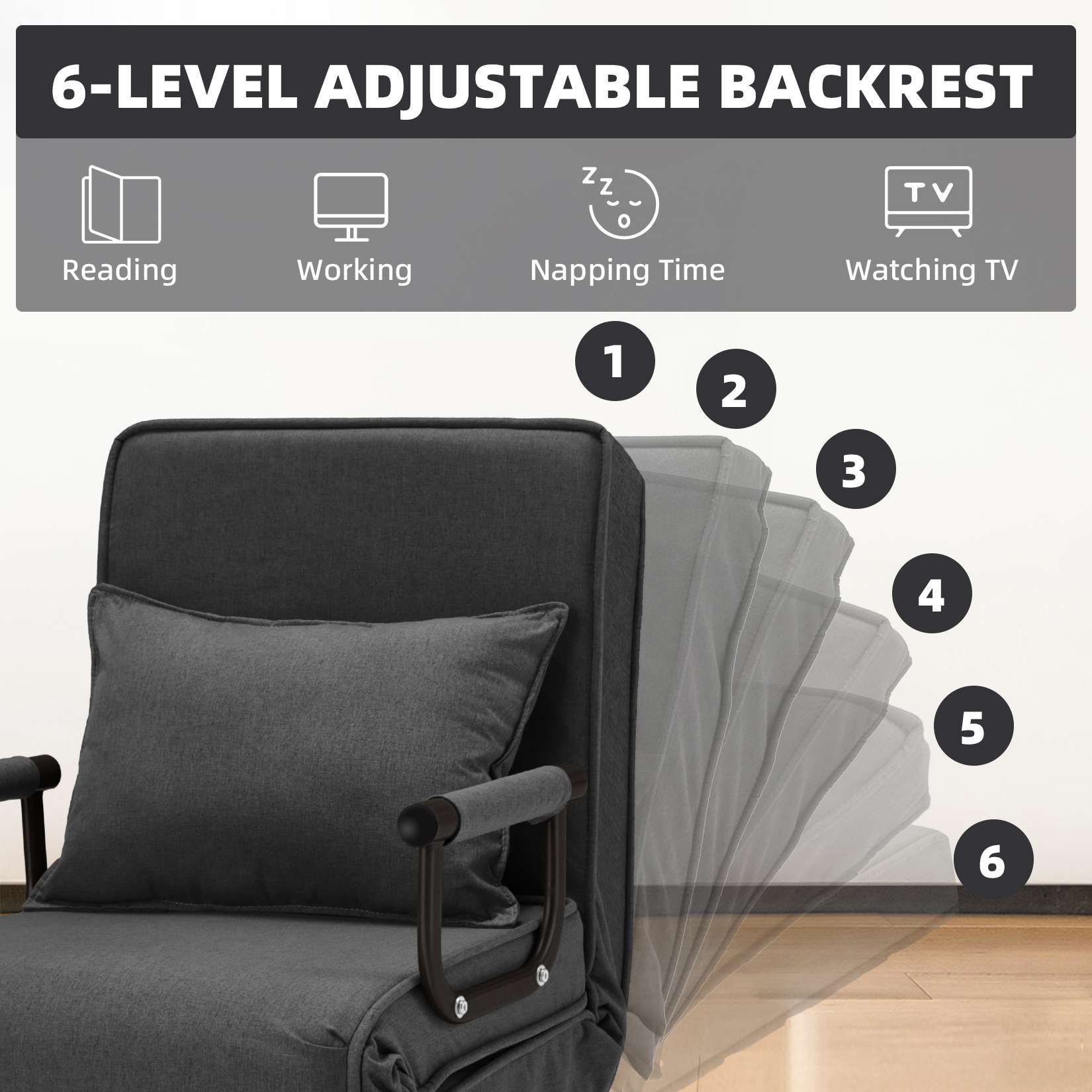AHB® Convertible Sofa Bed Sleeper Chair with 6 Angles Adjustable Backrest