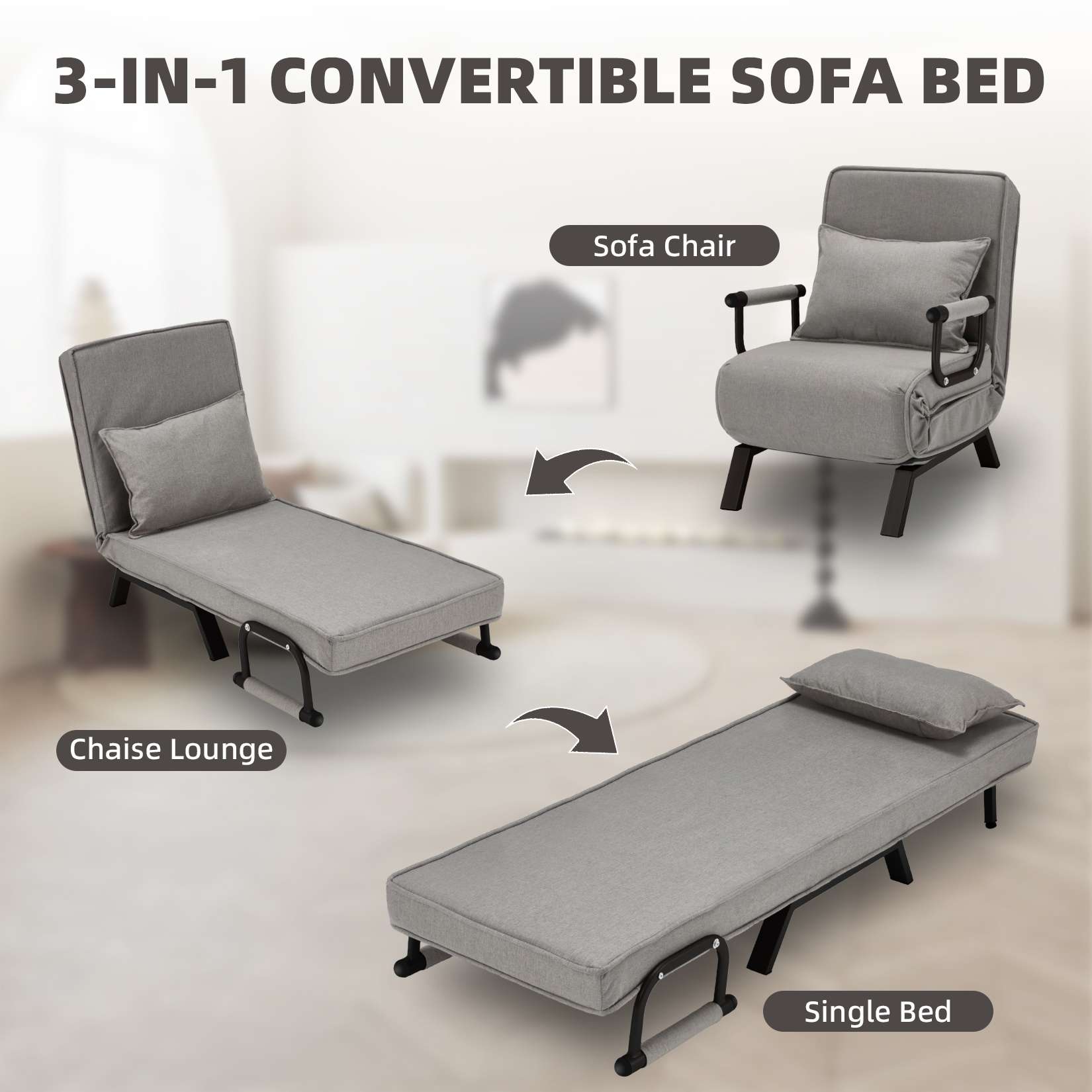 AHB® Convertible Sofa Bed Sleeper Chair with 6 Angles Adjustable Backrest
