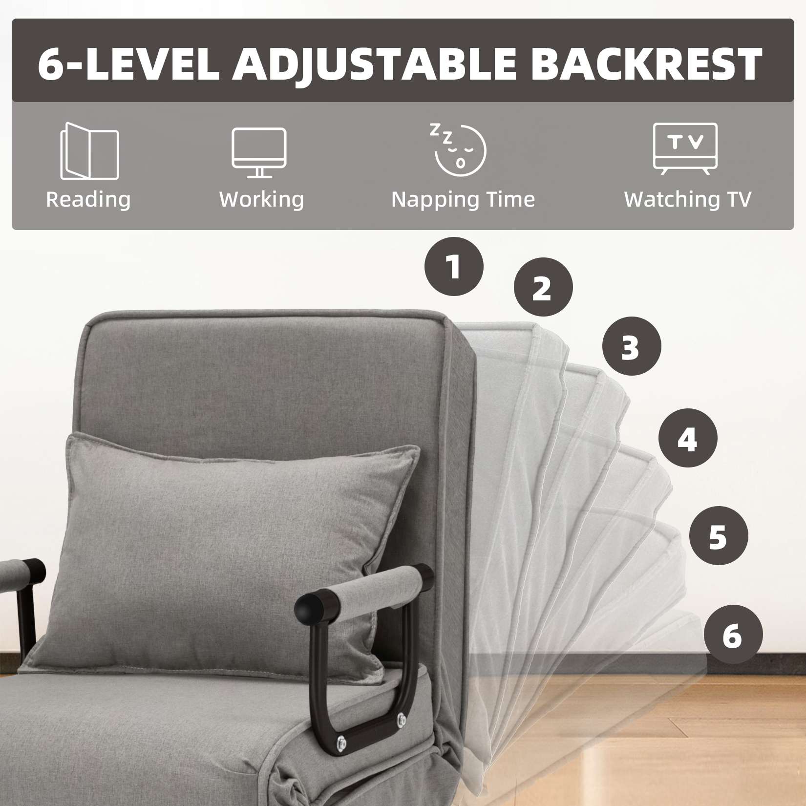AHB® Convertible Sofa Bed Sleeper Chair with 6 Angles Adjustable Backrest
