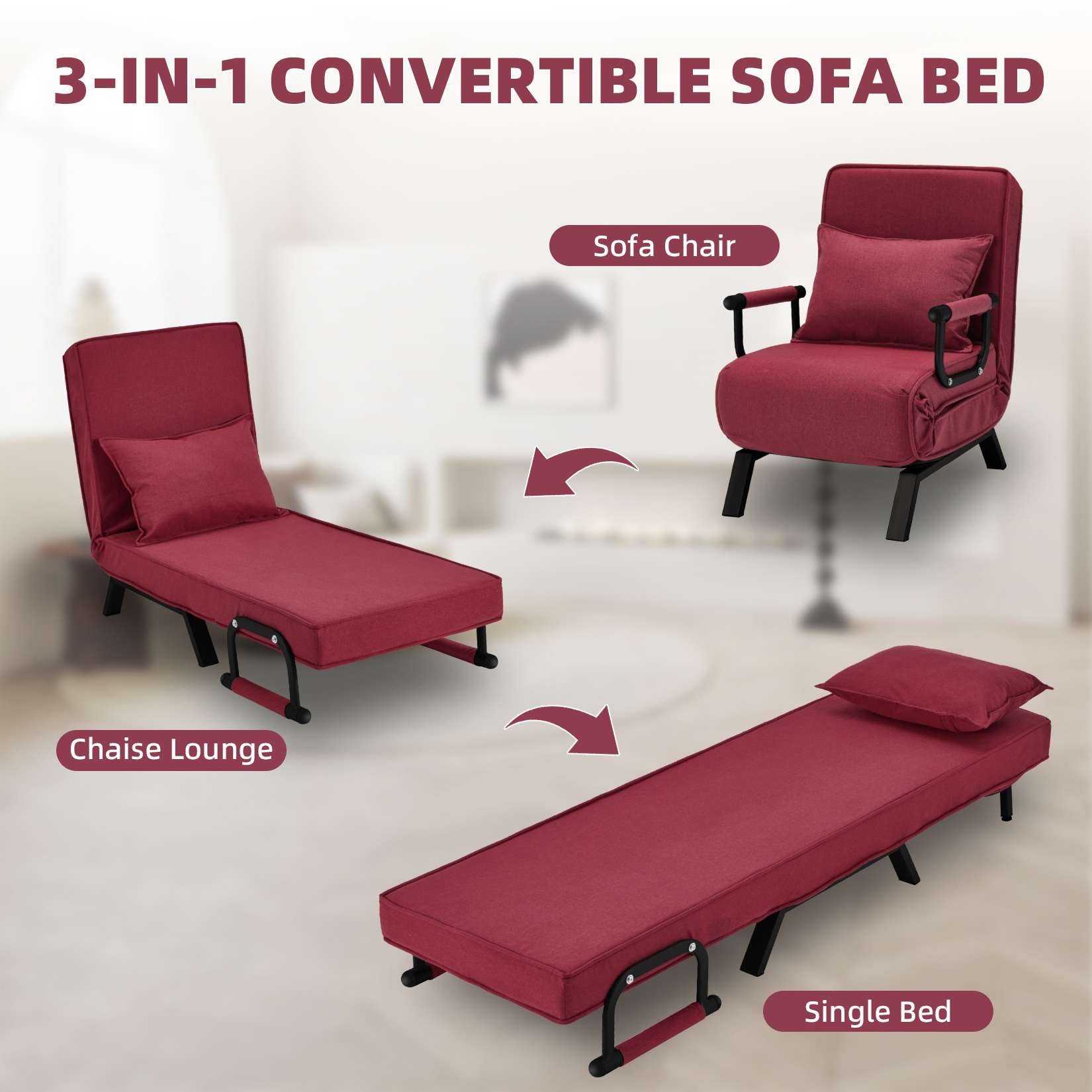 AHB® Convertible Sofa Bed Sleeper Chair with 6 Angles Adjustable Backrest