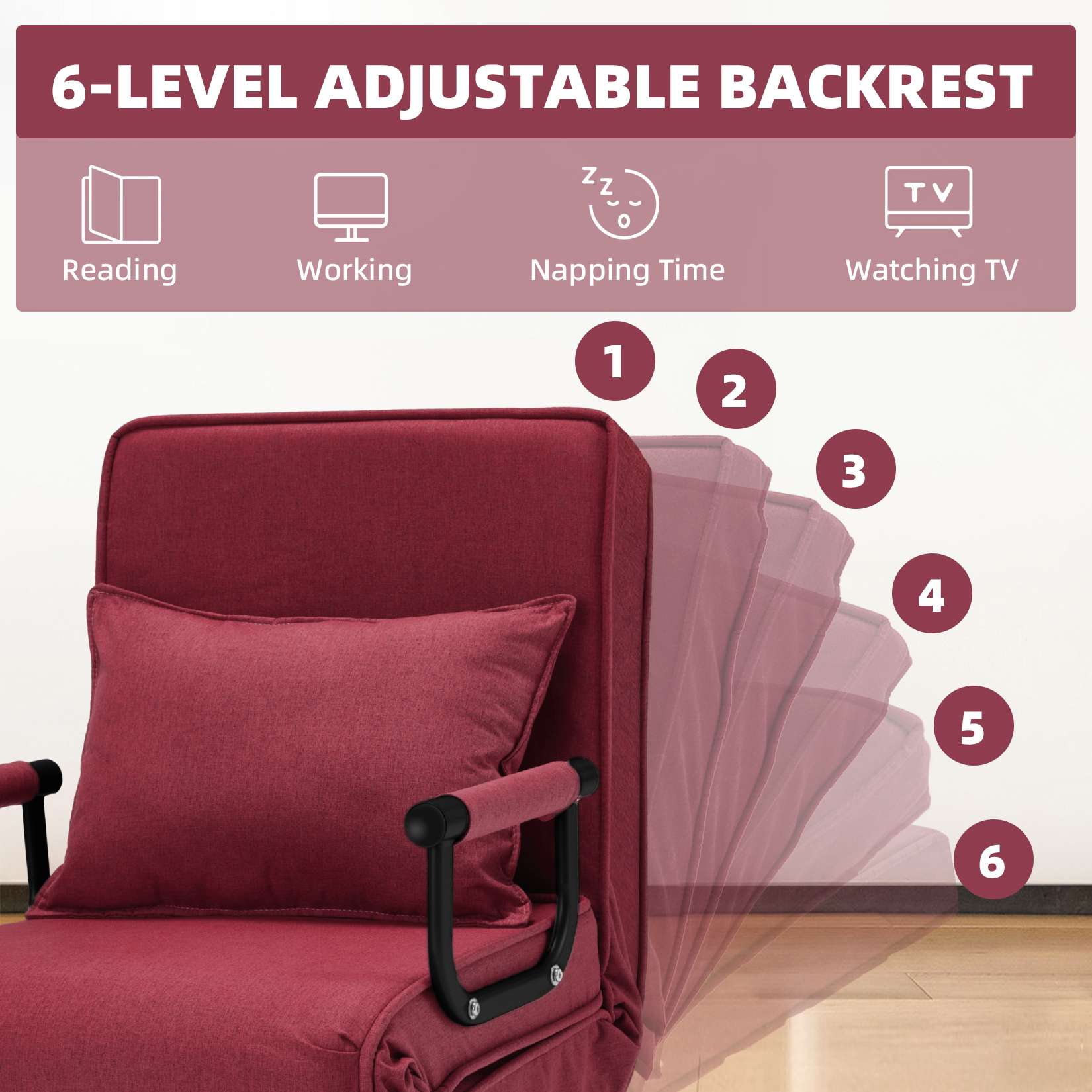 AHB® Convertible Sofa Bed Sleeper Chair with 6 Angles Adjustable Backrest