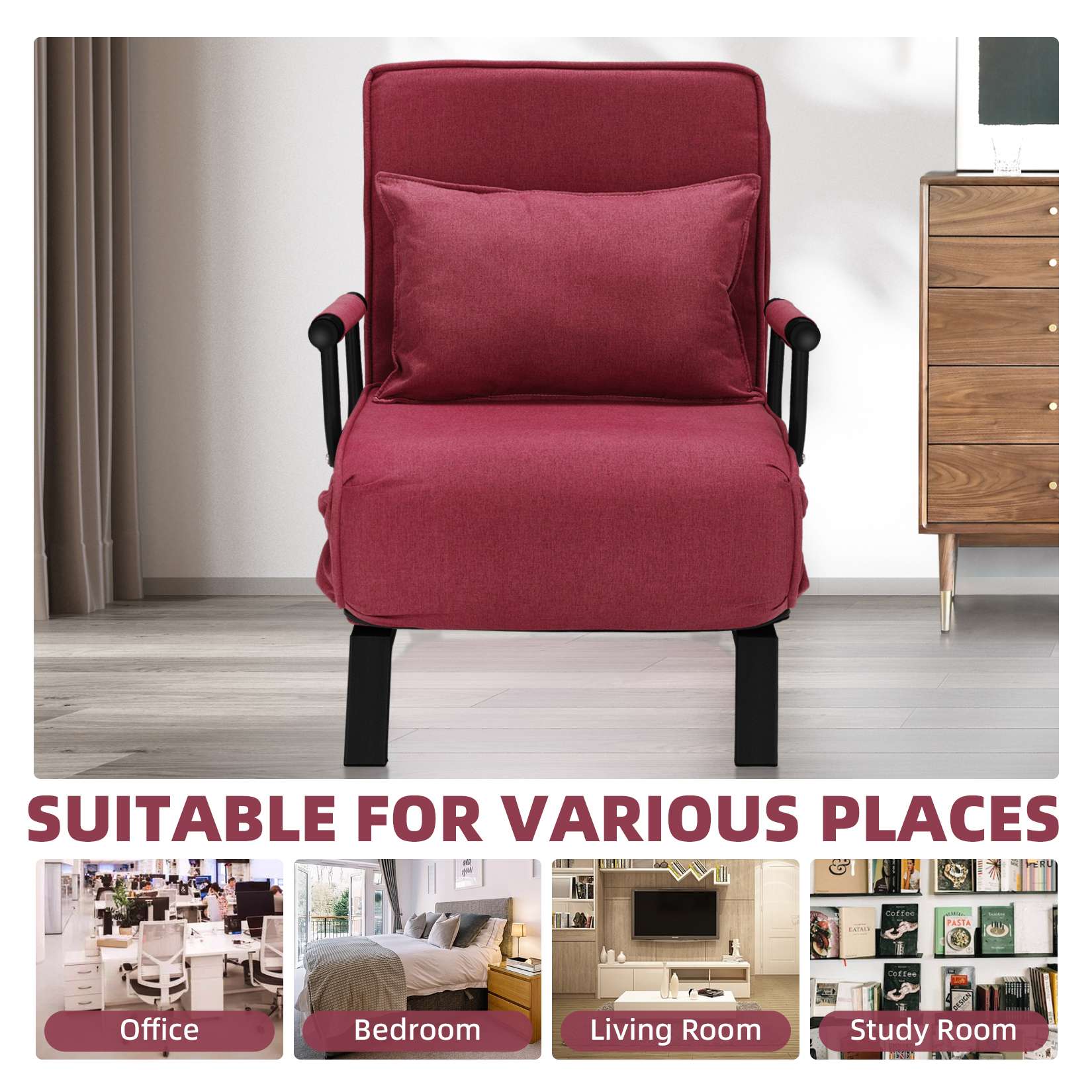 AHB® Convertible Sofa Bed Sleeper Chair with 6 Angles Adjustable Backrest