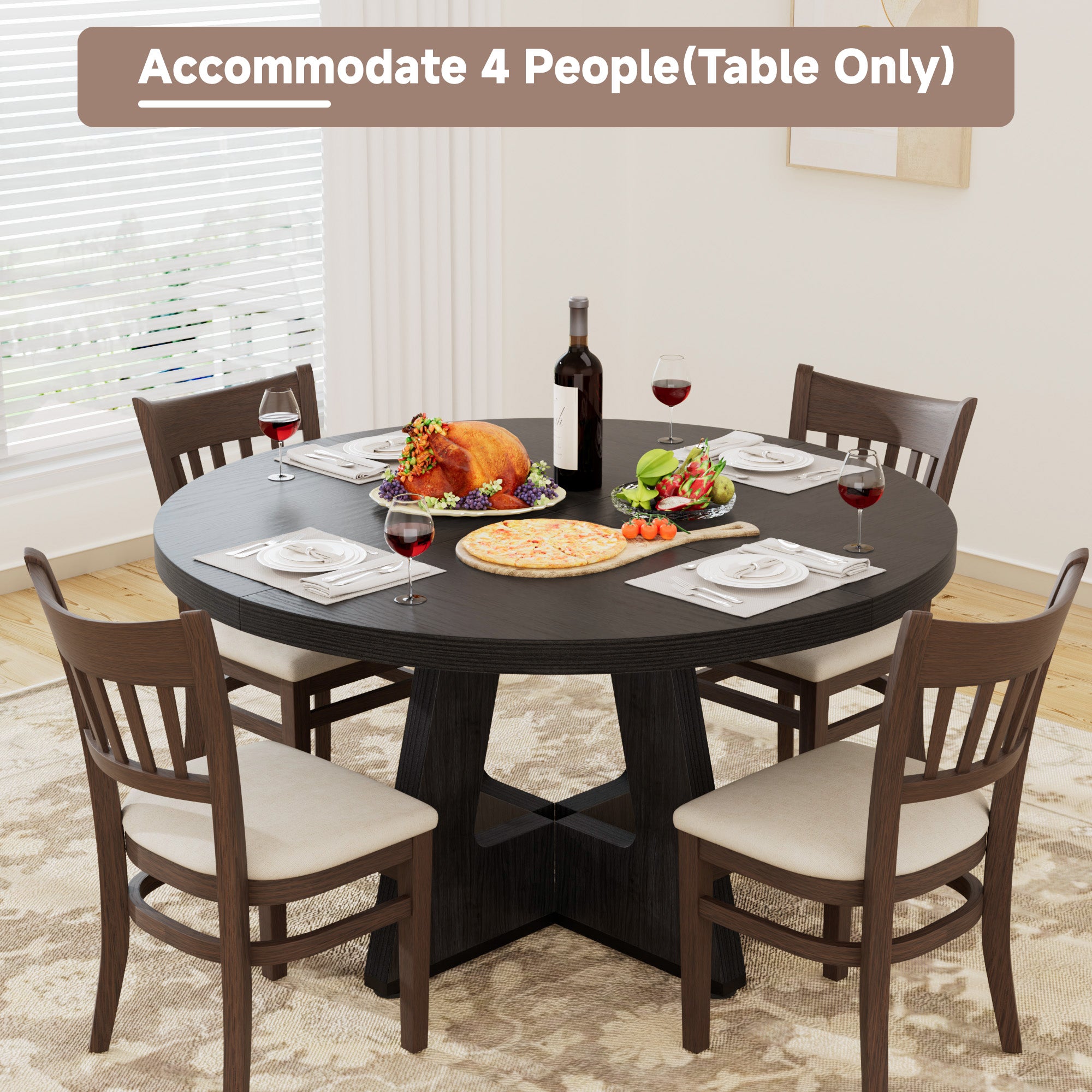 Round Dining Table for 4-6 People, 47" Dining Room Table with Wooden Pedestal Base for Kitchen, Dining Room, Table Only