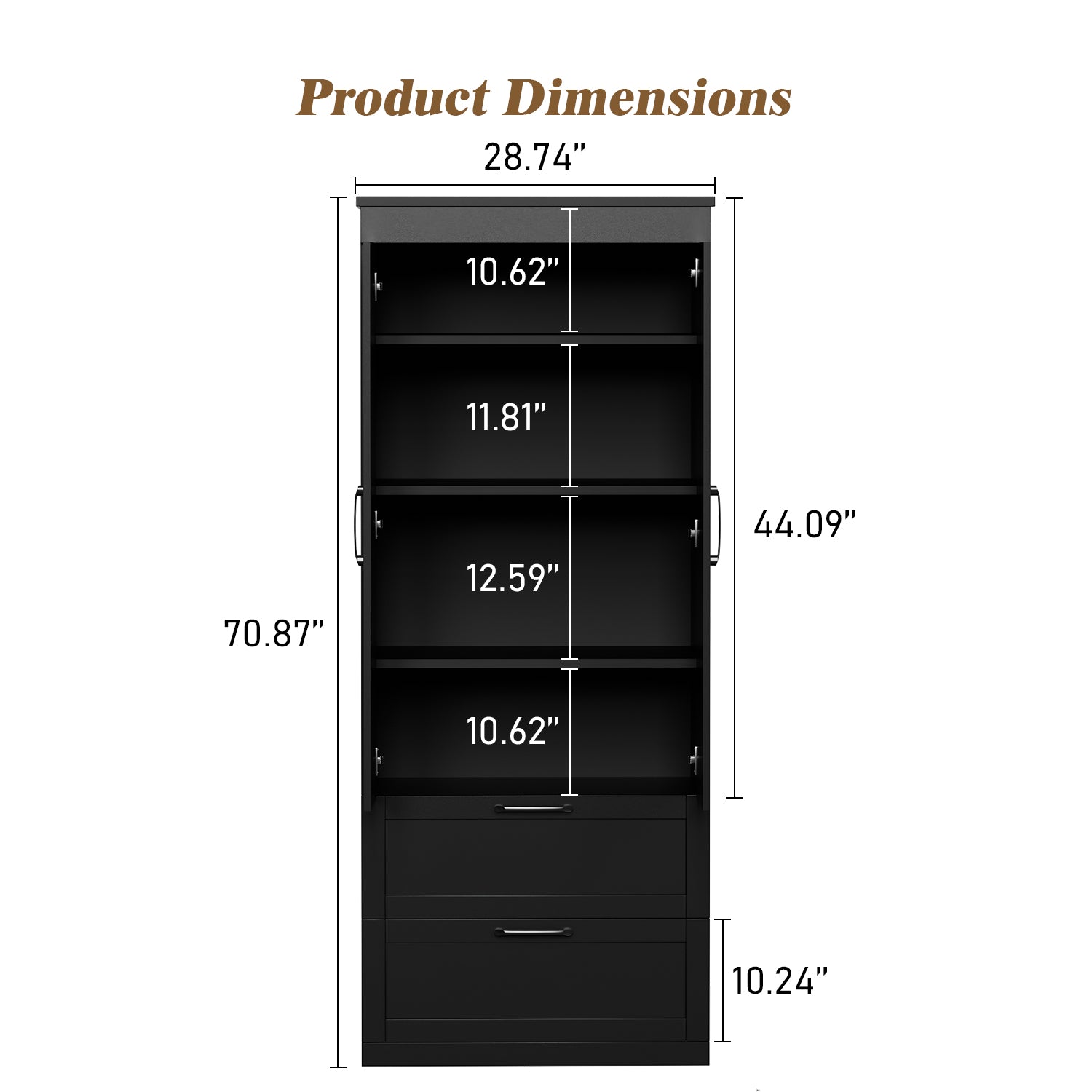 71" H Kitchen Pantry Cabinet, 4-Tier Farmhouse Storage Cabinet with Barn Doors, 2 Drawers, Adjustable Shelf, Cupboard for Kitchen, Living Room