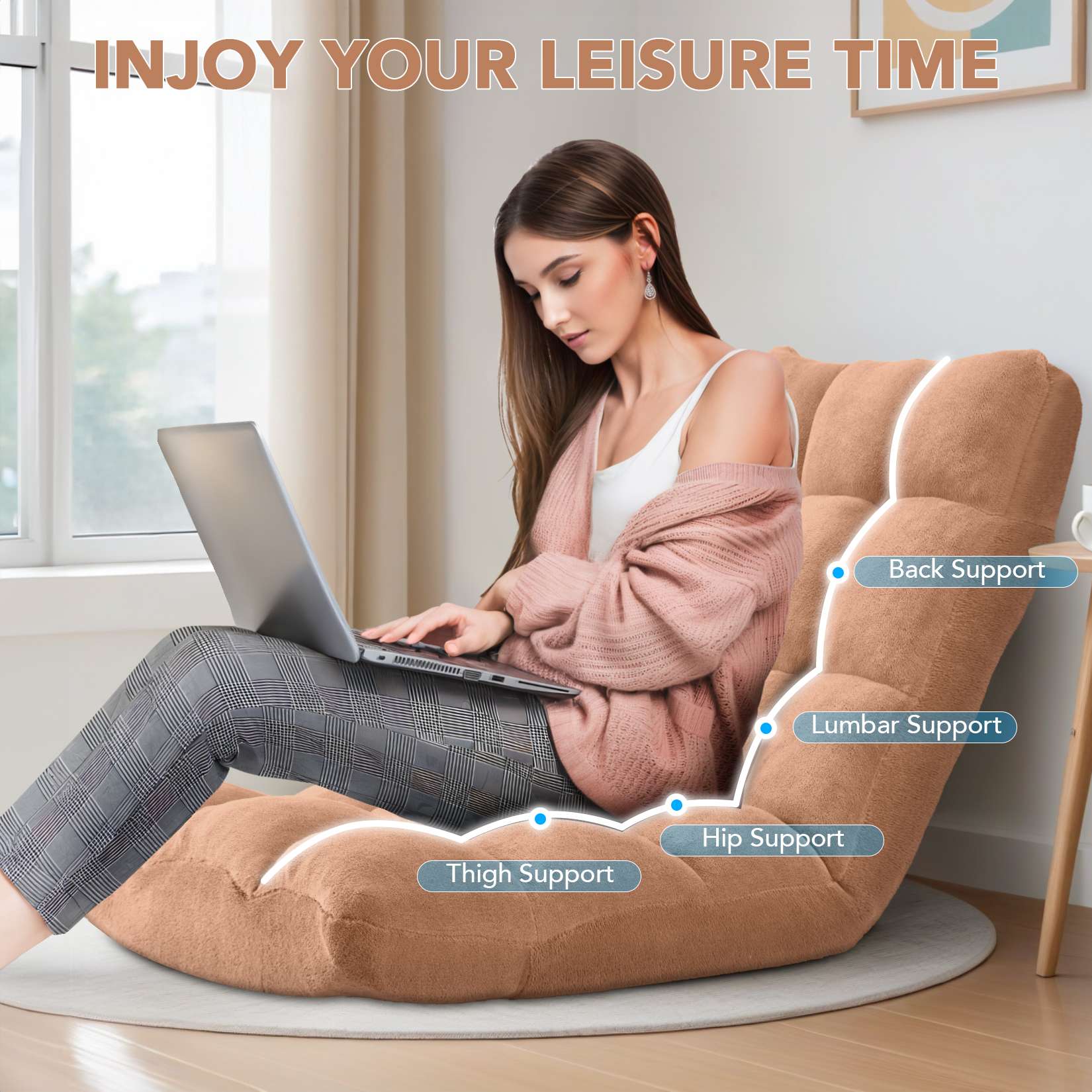 AHB® Folding Floor Chair with Back Support Adjustable Floor Lazy Sofa Chair